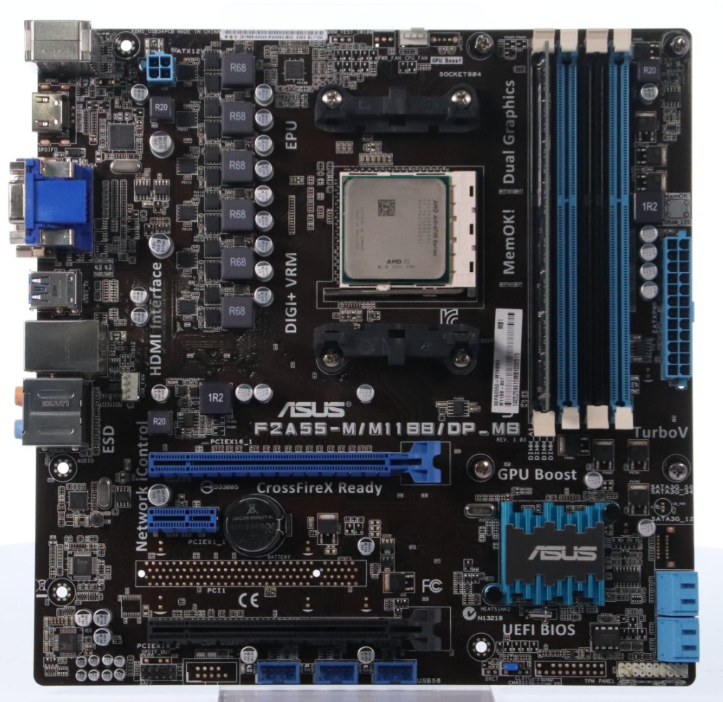 ASUS Motherboard F2A55-M/M11BB/DP_MB w/ IO SHIELD, AMD A10-6700 & 8GB RAM