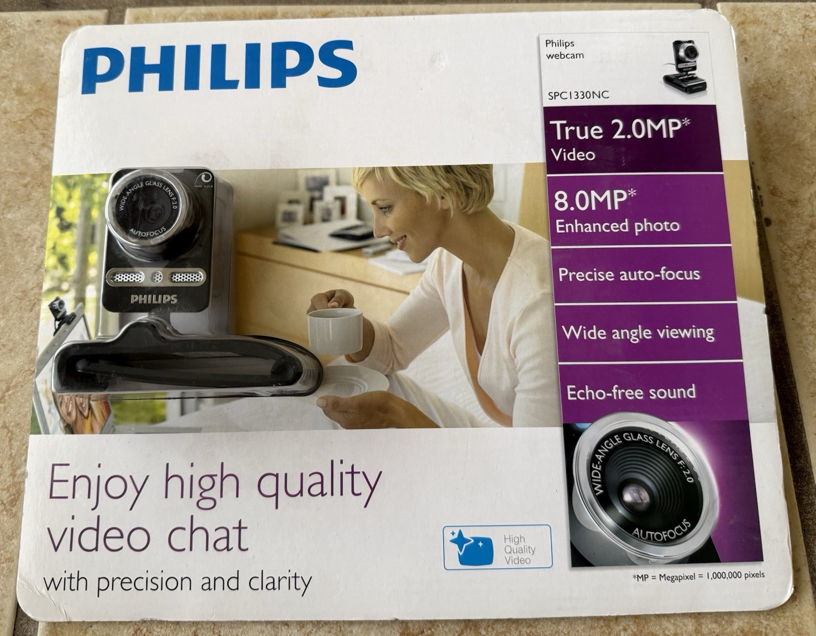 NEW SEALED Philips SPC1330NC Black True 2.0 MP Face Tracking Clip-On Webcam