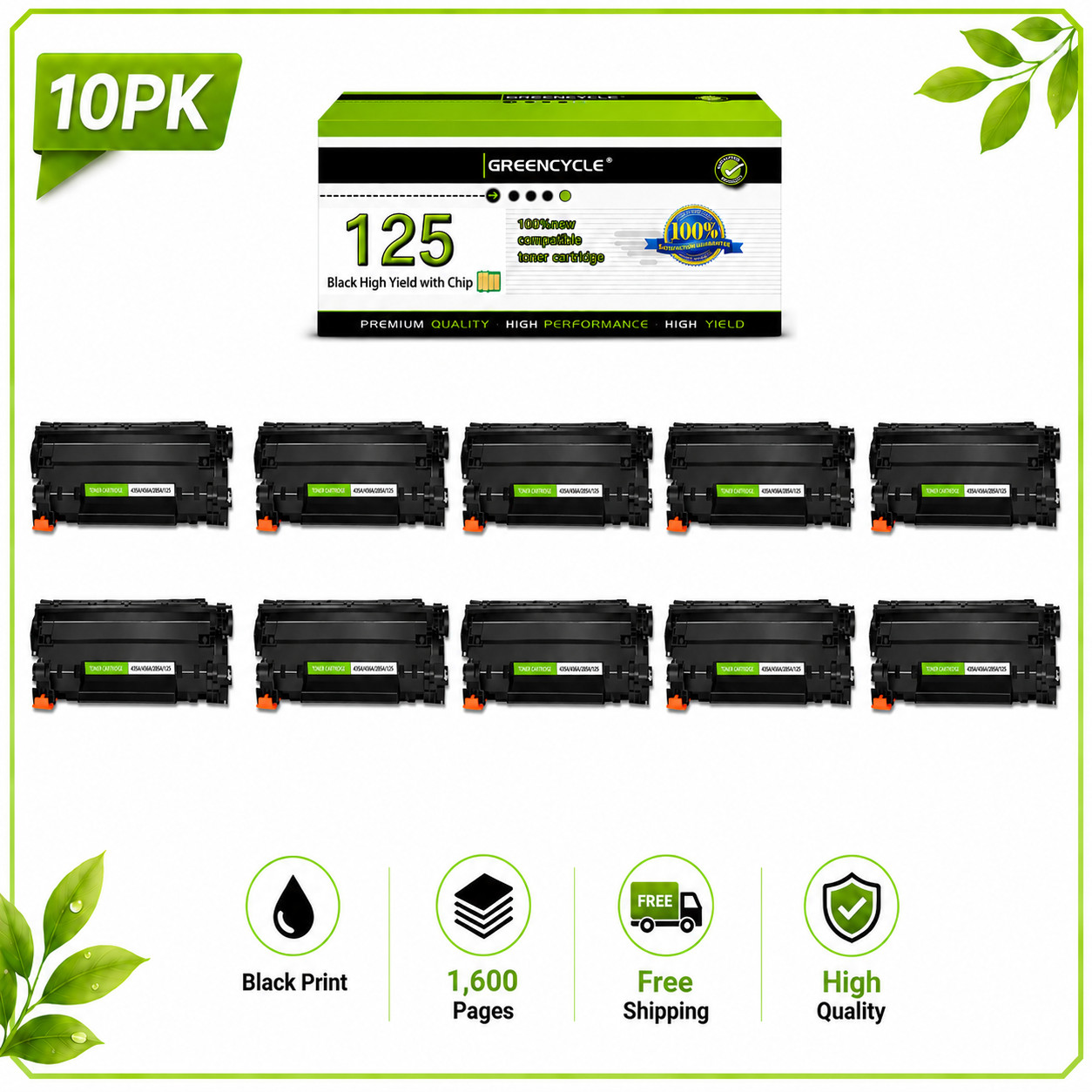 10X High Yield 125 Toner Cartridge for Canon ImageClass LBP6000 LBP6040 MF3010