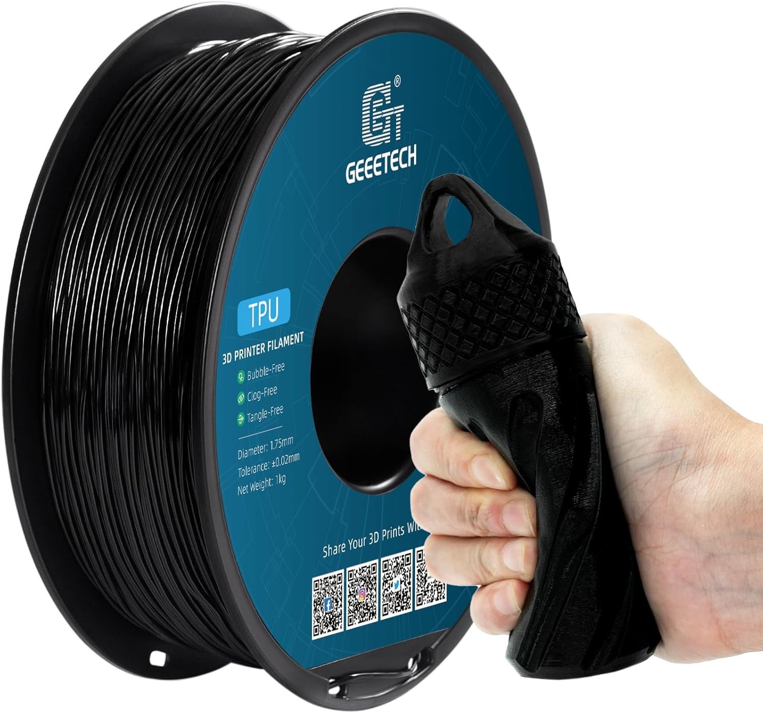 Geeetech TPU Filament 1.75mm 1kg Black TPU 3D Printer Filament 95A Flexible TPU