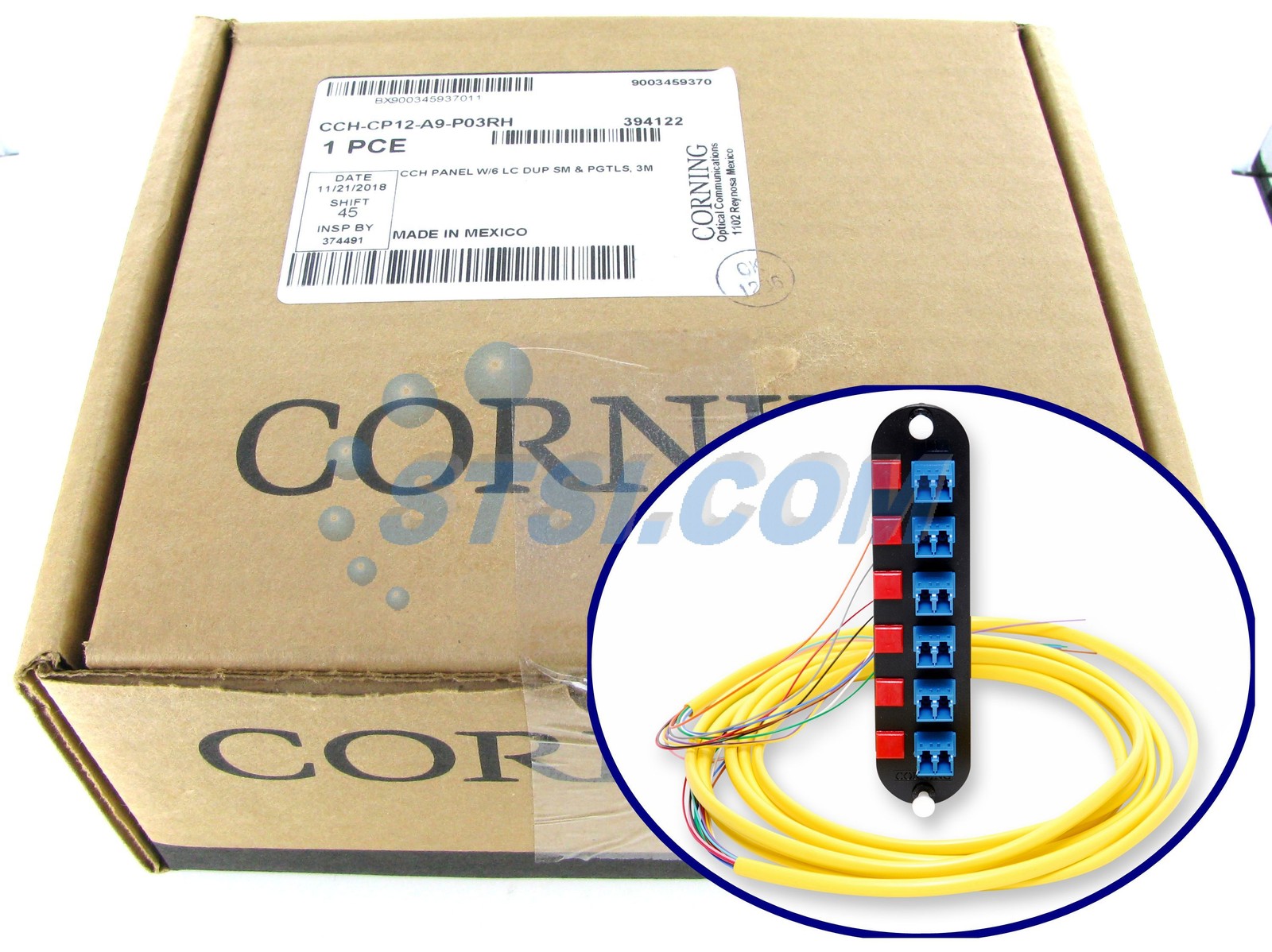 Corning CCH-CP12-A9-P03RH Pigtailed Fiber Panel, 6 LC Duplex OS2 SM ~STSI