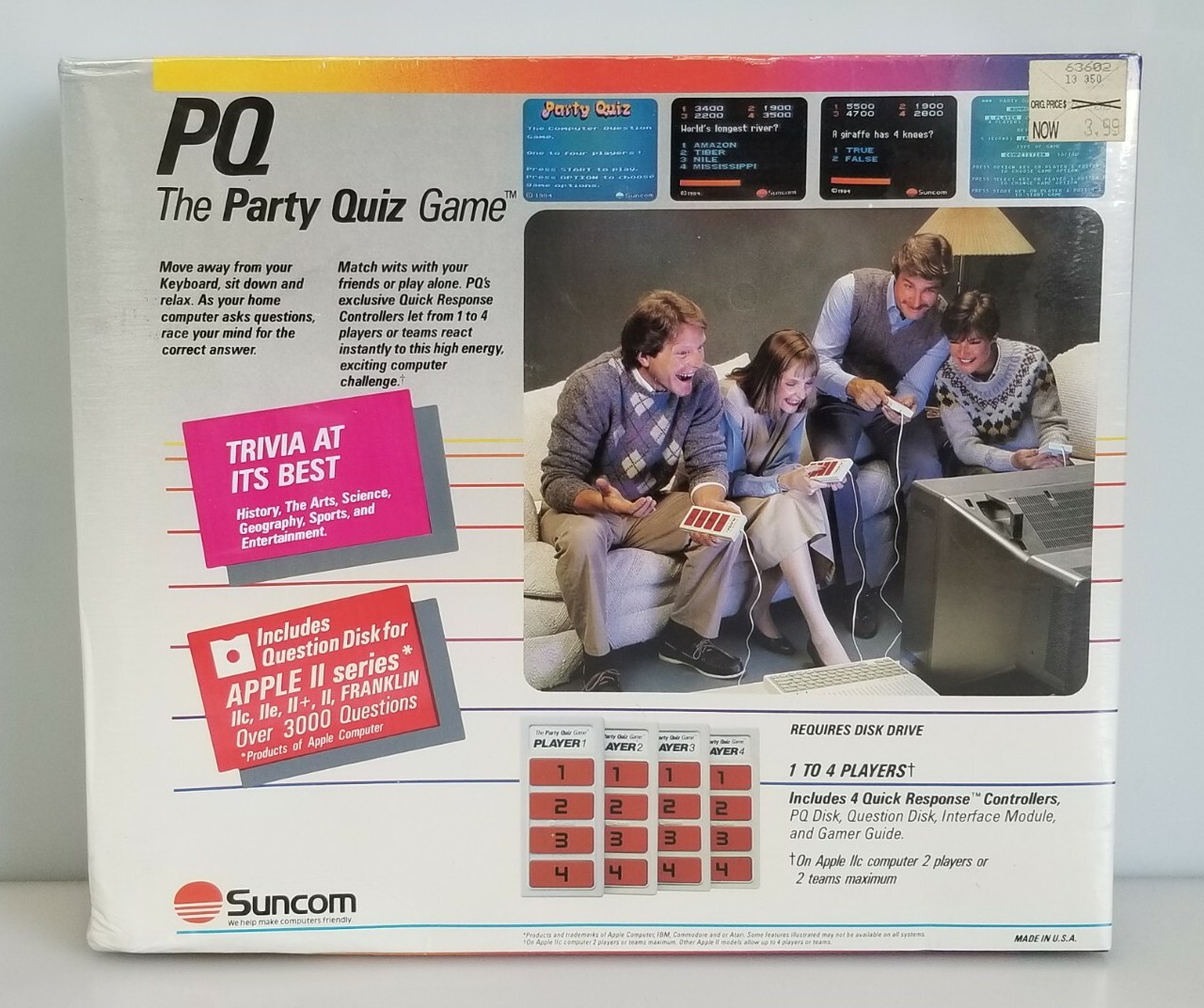 Suncom PQ Party Quiz Game for Apple II Series IIc IIe II+ Franklin PQA091 Sealed