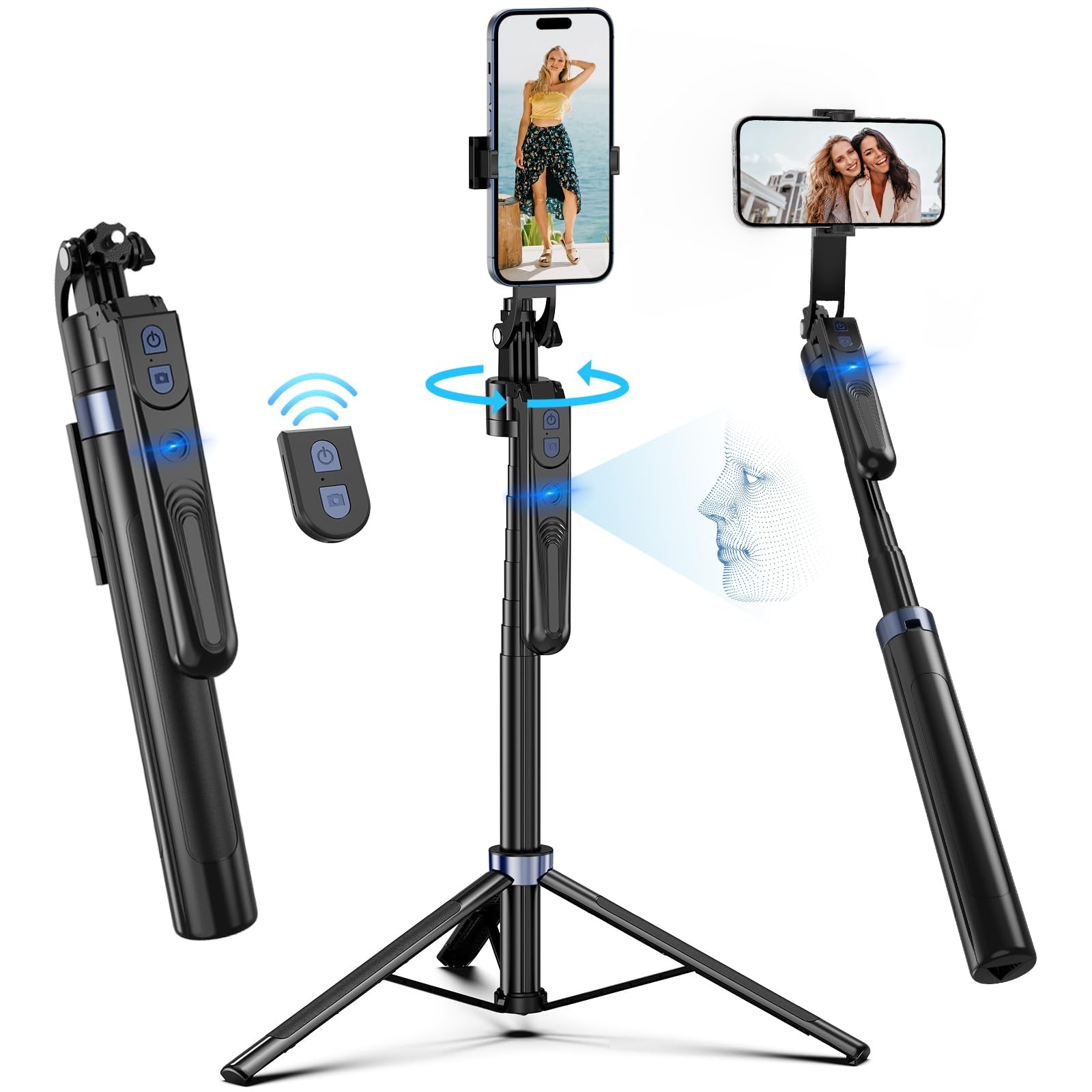 Auto Face Tracking Tripod 360 Rotation with Stand,Android and Black-Tripod