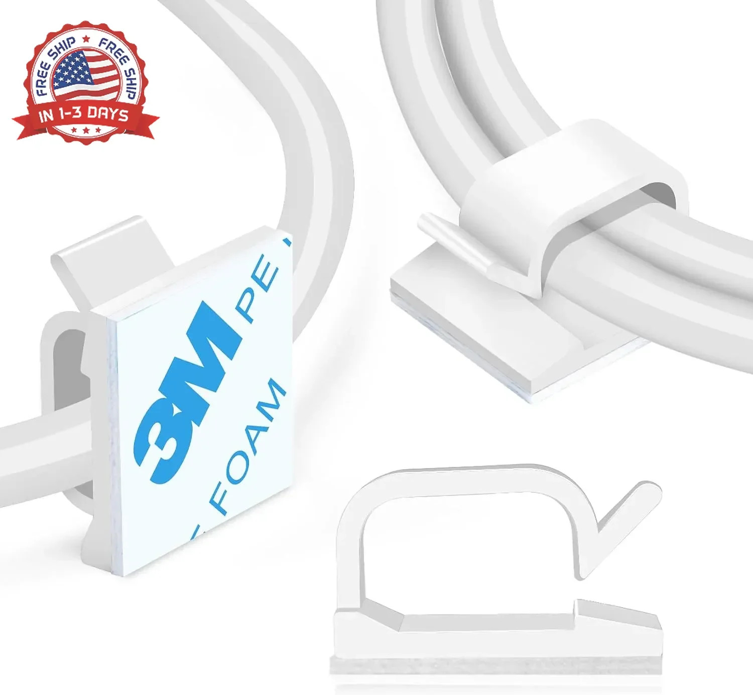 XHF 5/8" Adhesive Cord Clips White 60PCS, Outdoor Christmas Light Clips, Cable M