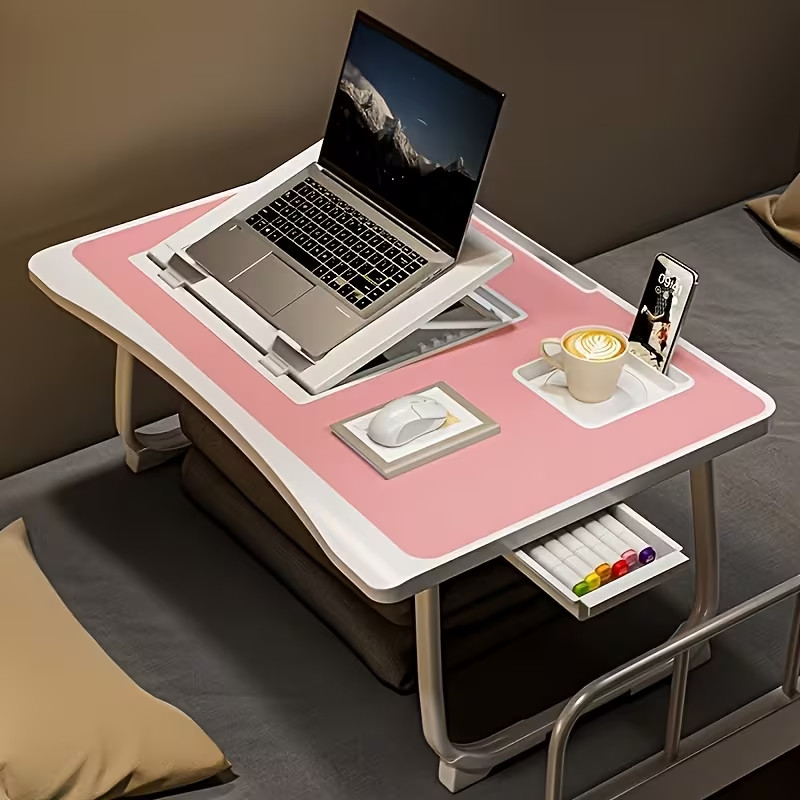 Portable Foldable Laptop Bed Table Tray Desk w Cup Holder & Tablet Slot