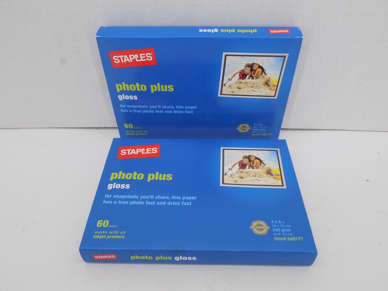 2 Packs - Staples Photo Plus Gloss Inkjet Photo Paper 60 sheets ea. 4x6 #648177