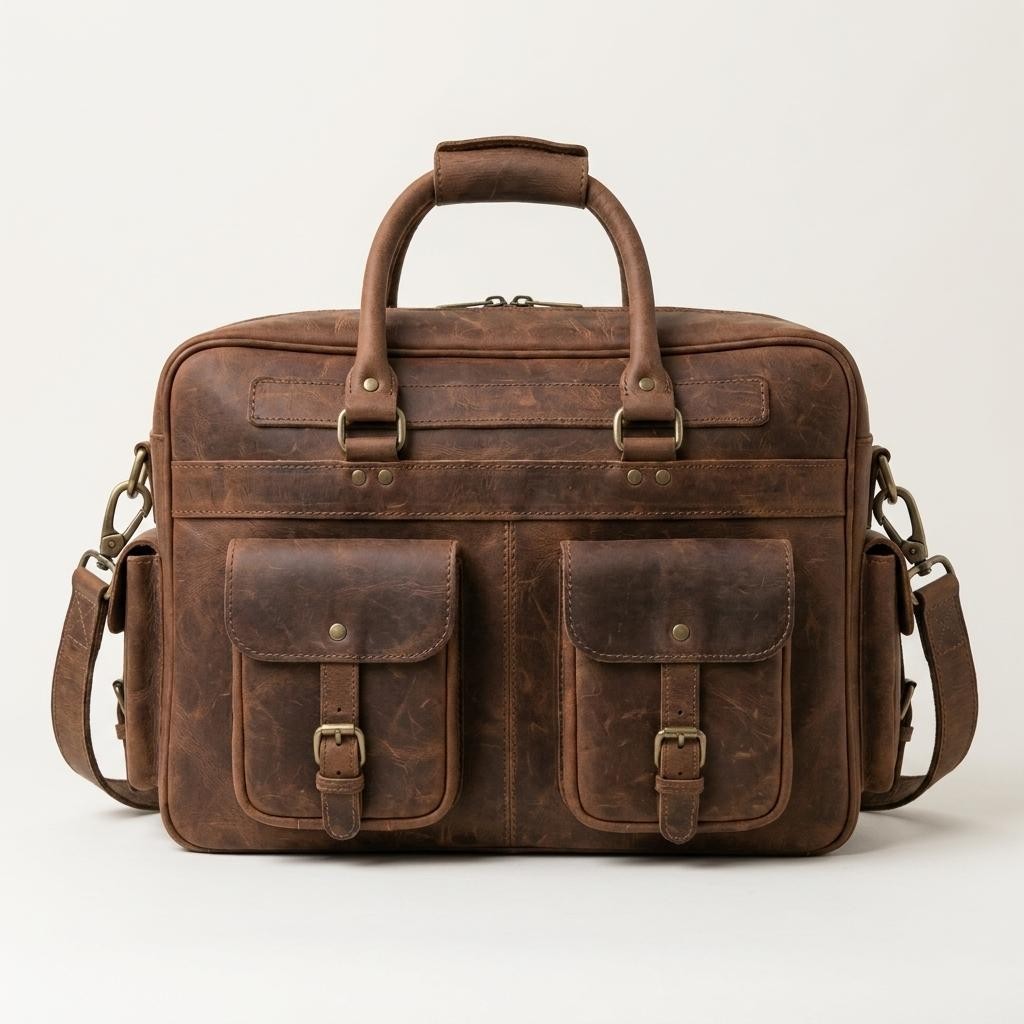 Men's Brown Full Grain Leather Laptop Briefcase Messenger Bag Office Work Travel