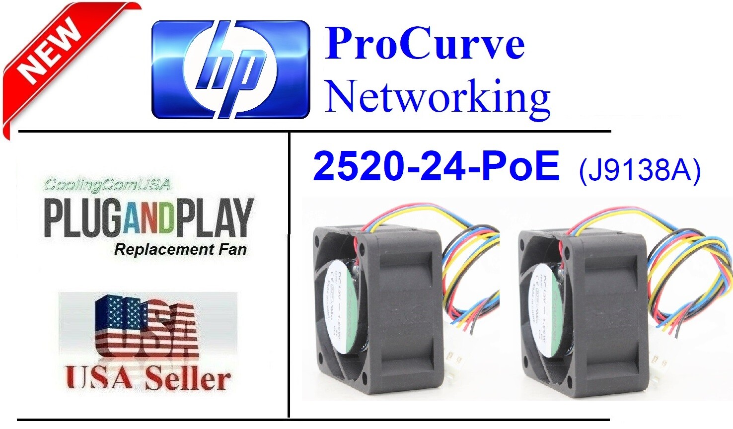 Pack of 2x **QUIET** Replacement Fans for HP ProCurve 2520-24-PoE  (J9138A)
