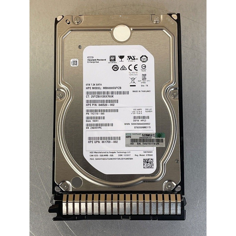 New6TB HPE 861750-B21 6Gb 862138-001 SATA 7.2K RPM 3.5" LFF SC 512e Hard Drives
