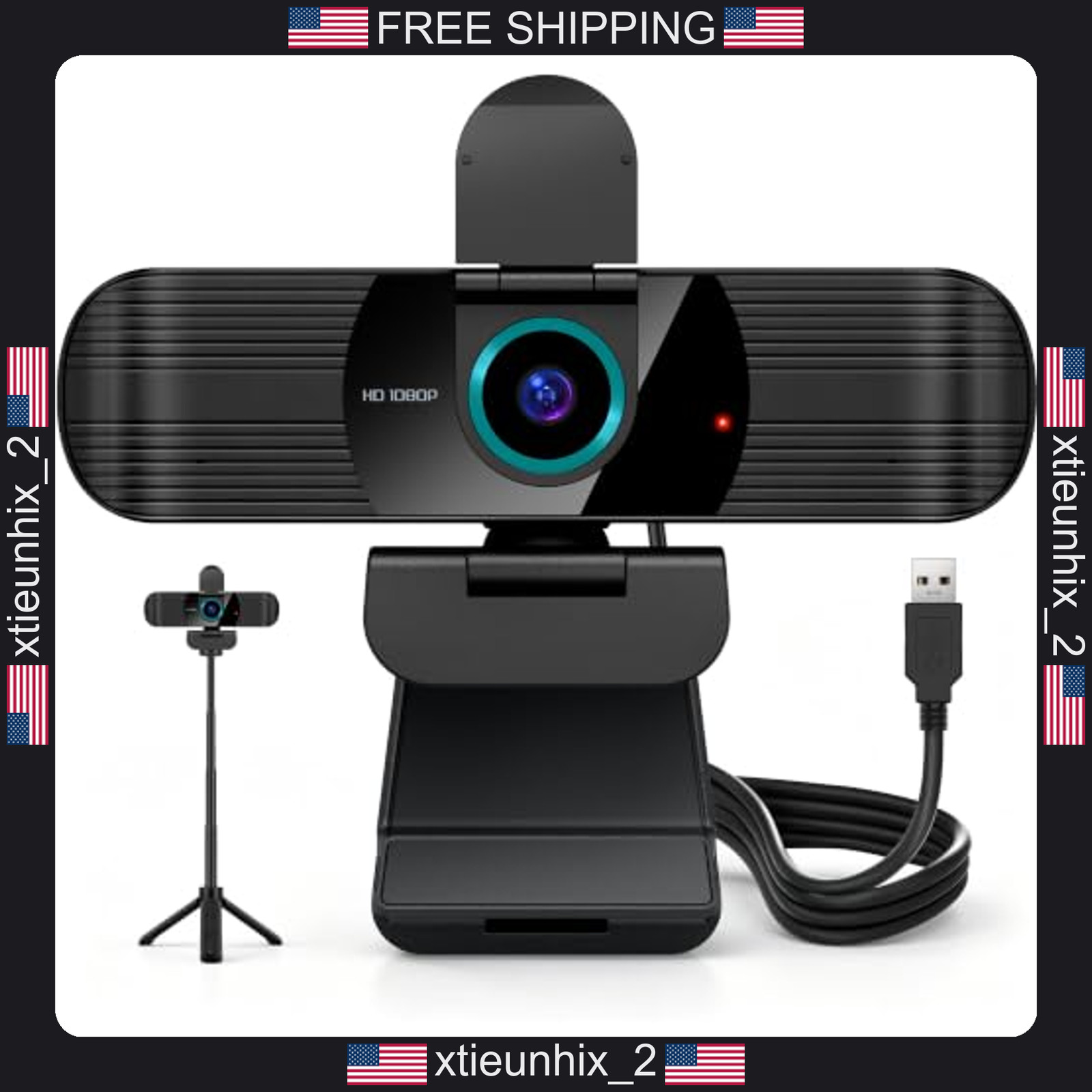 1080p USB Webcam with Tripod, Dual Microphones, Auto-Focus for PC/Laptop