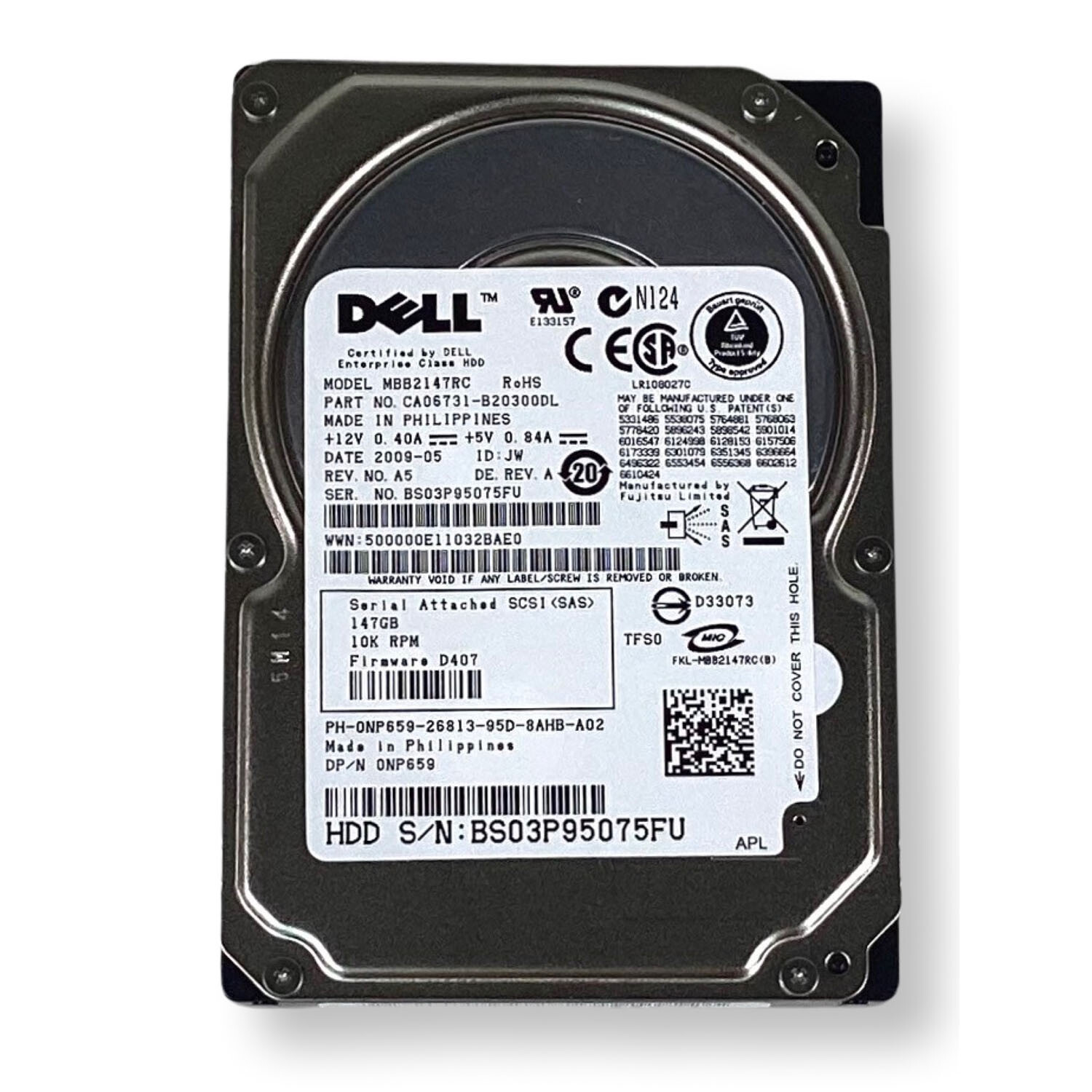 Dell CA06731-B20300DL 147GB 10K RPM 16MB Cache 3.0Gbps SAS 2.5" Hard Drive NP659