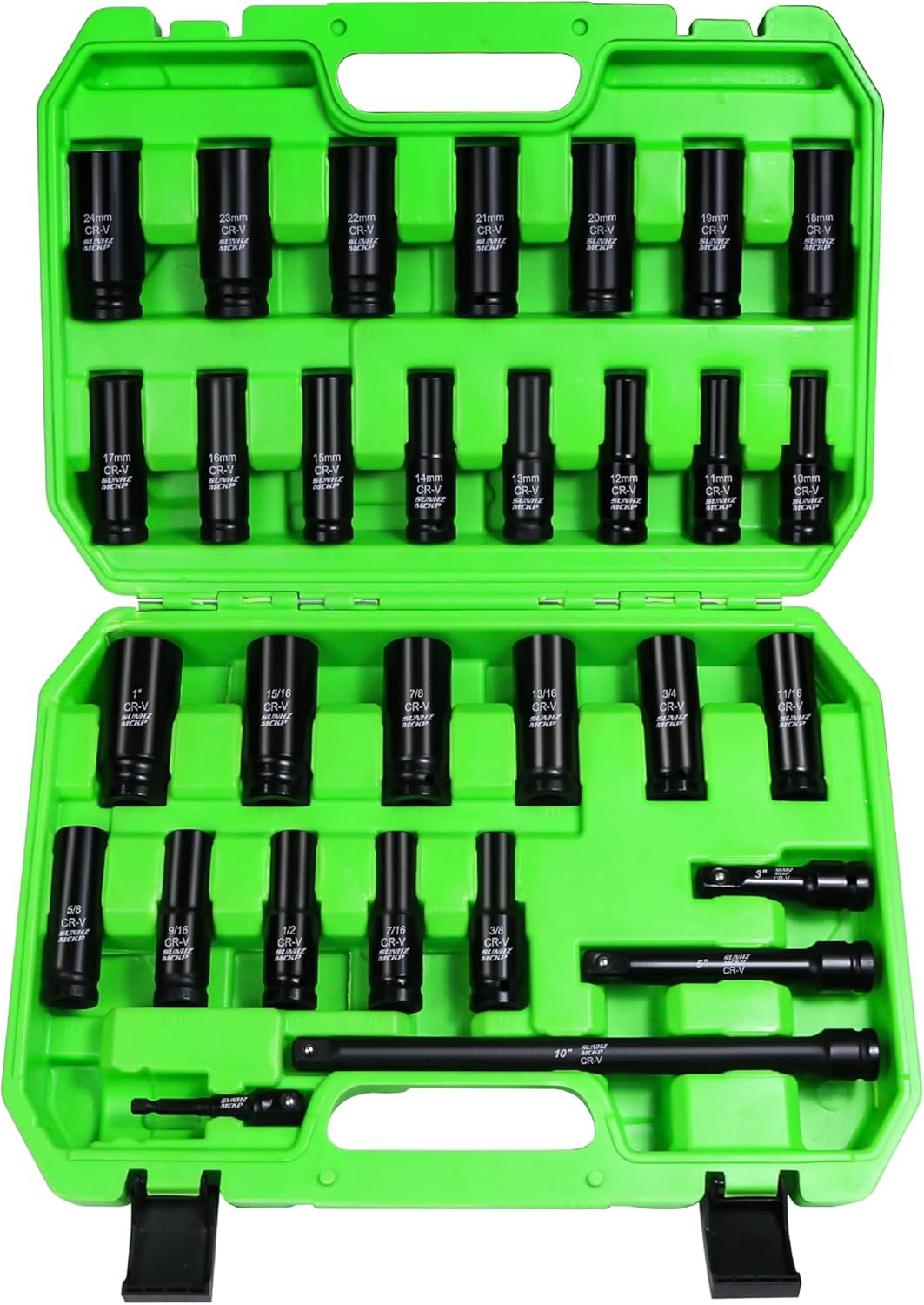 SUNHZMCKP 30-Piece 1/2" Drive Impact Socket Set, SAE (3/8"- 1") and Metric (10Mm