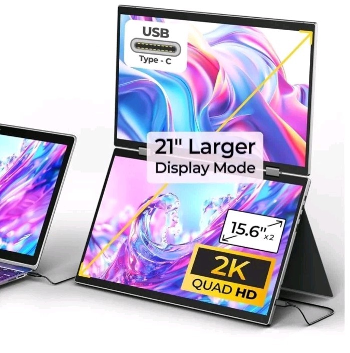 Monitor Portable De Doble Pantalla  dos paneles IPS de 15.6"  2k  360° YUBWVO