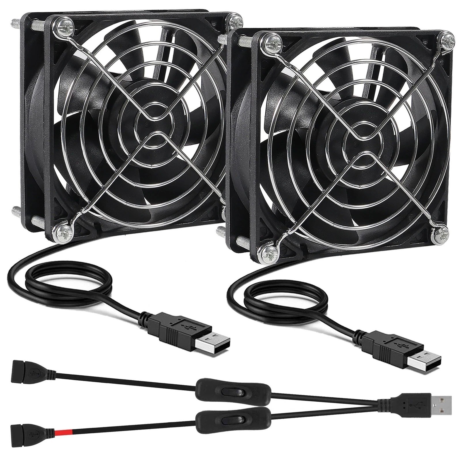2pcs Quiet 80mm USB Fan 5V 8025 80x25mm Portable Cooling with...