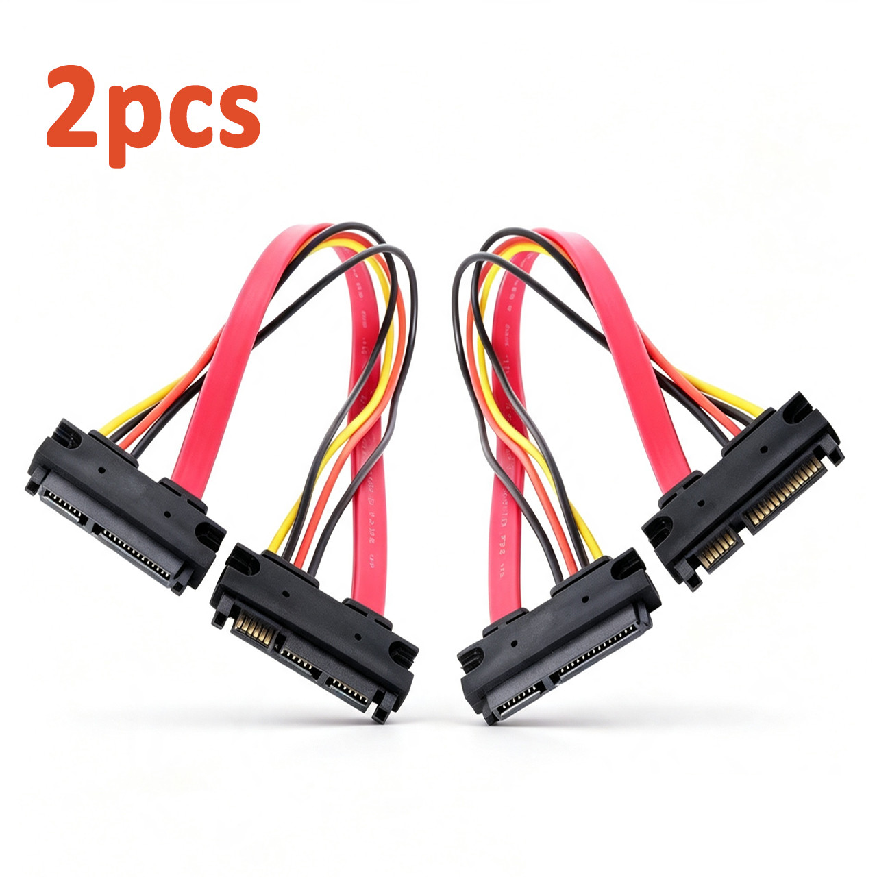 2PCS 22-pin SATA Ext Cable, M/F 7+15pin Combo, Data & Power HDD SSD Extender