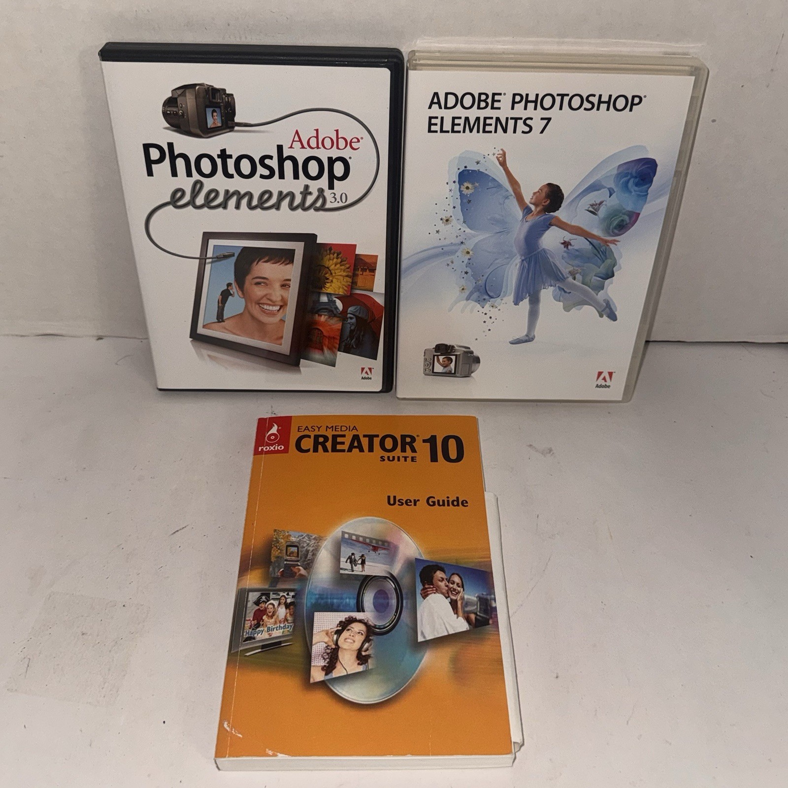 Adobe Photoshop Elements 3 & 7 Roxio Creator 10 PC Software Lot Complete