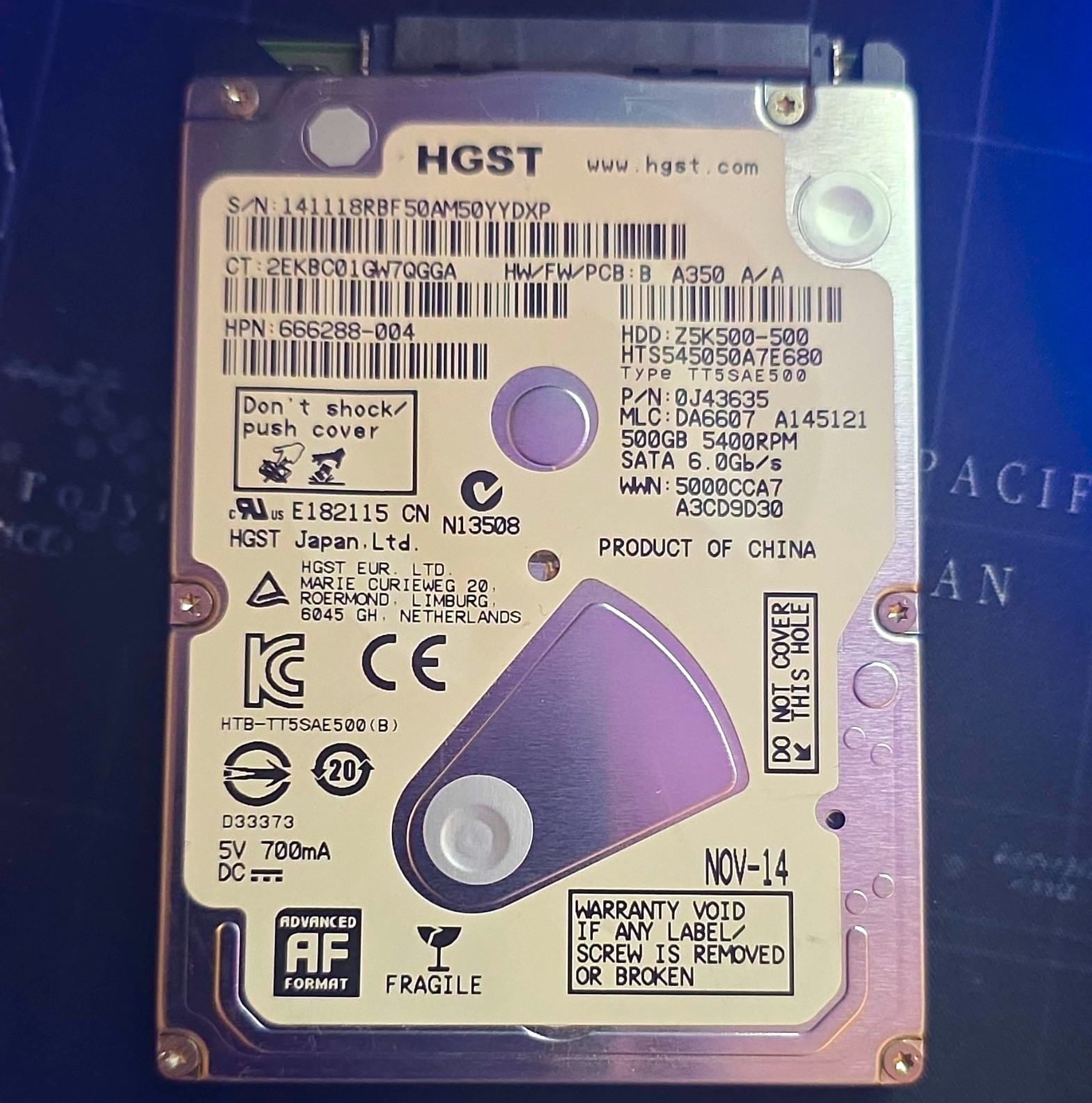 HGST Z5K500 500GB 5400RPM 2.5" SATA 6Gb/s Laptop HDD HTS545050A7E680
