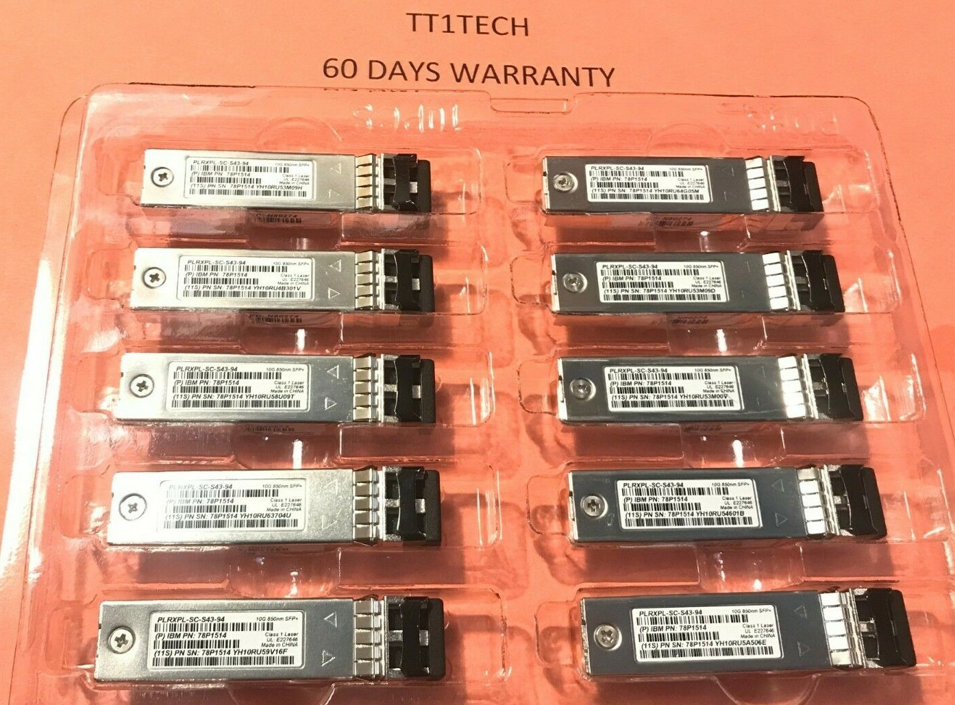 10x JDSU PLRXPL-SC-S43-94 10Gb SW 850nm SFP+ Transceiver IBM 78P1514 lot of 10 