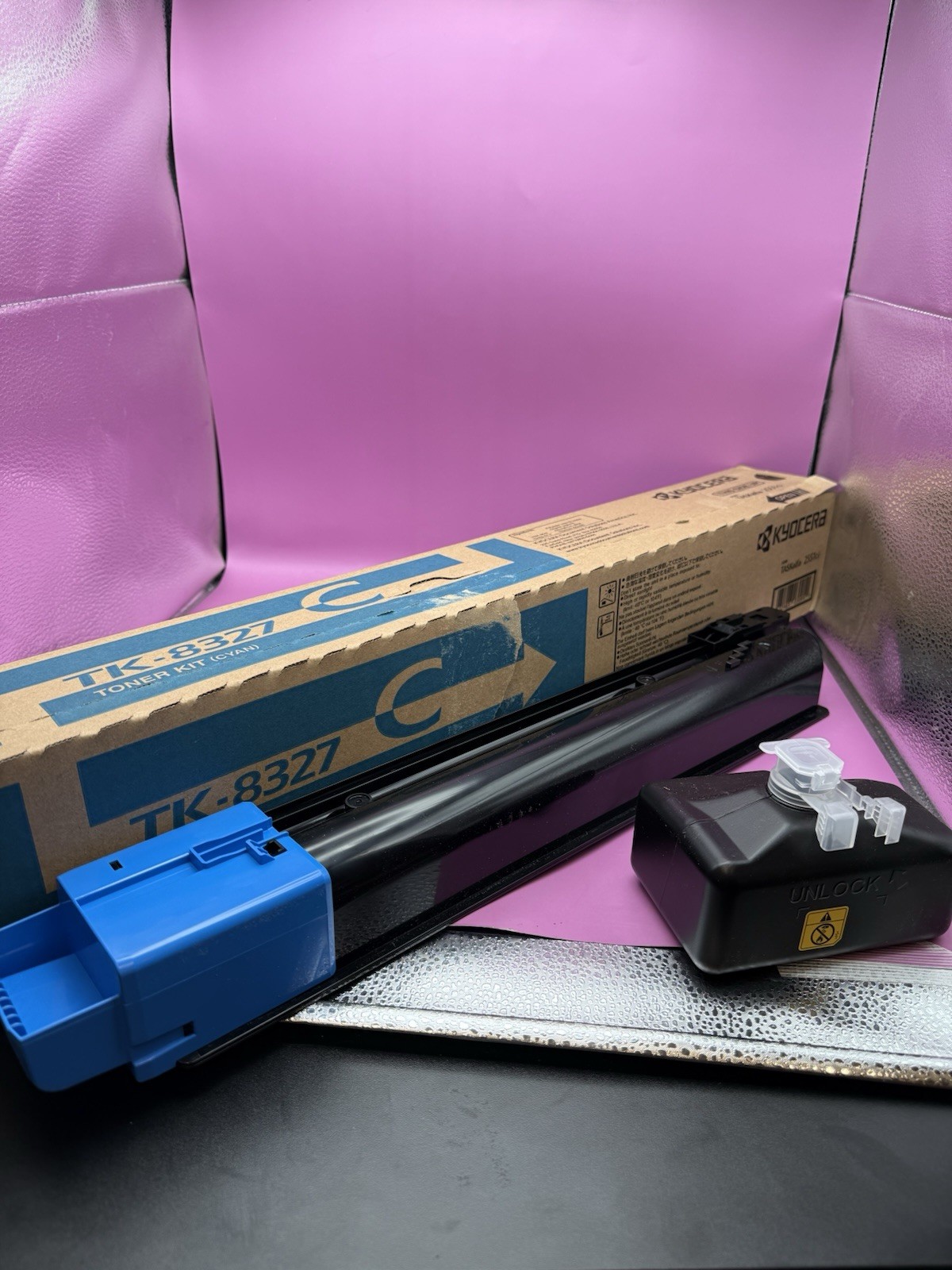Kyocera TK-8327C TK8327C Cyan Toner Cartridge Damage Box