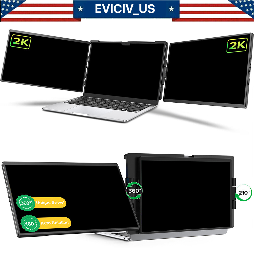 EVICIV 14.0" 2K Dual Portable Monitor Triple Screen 60Hz Gaming Computer Display