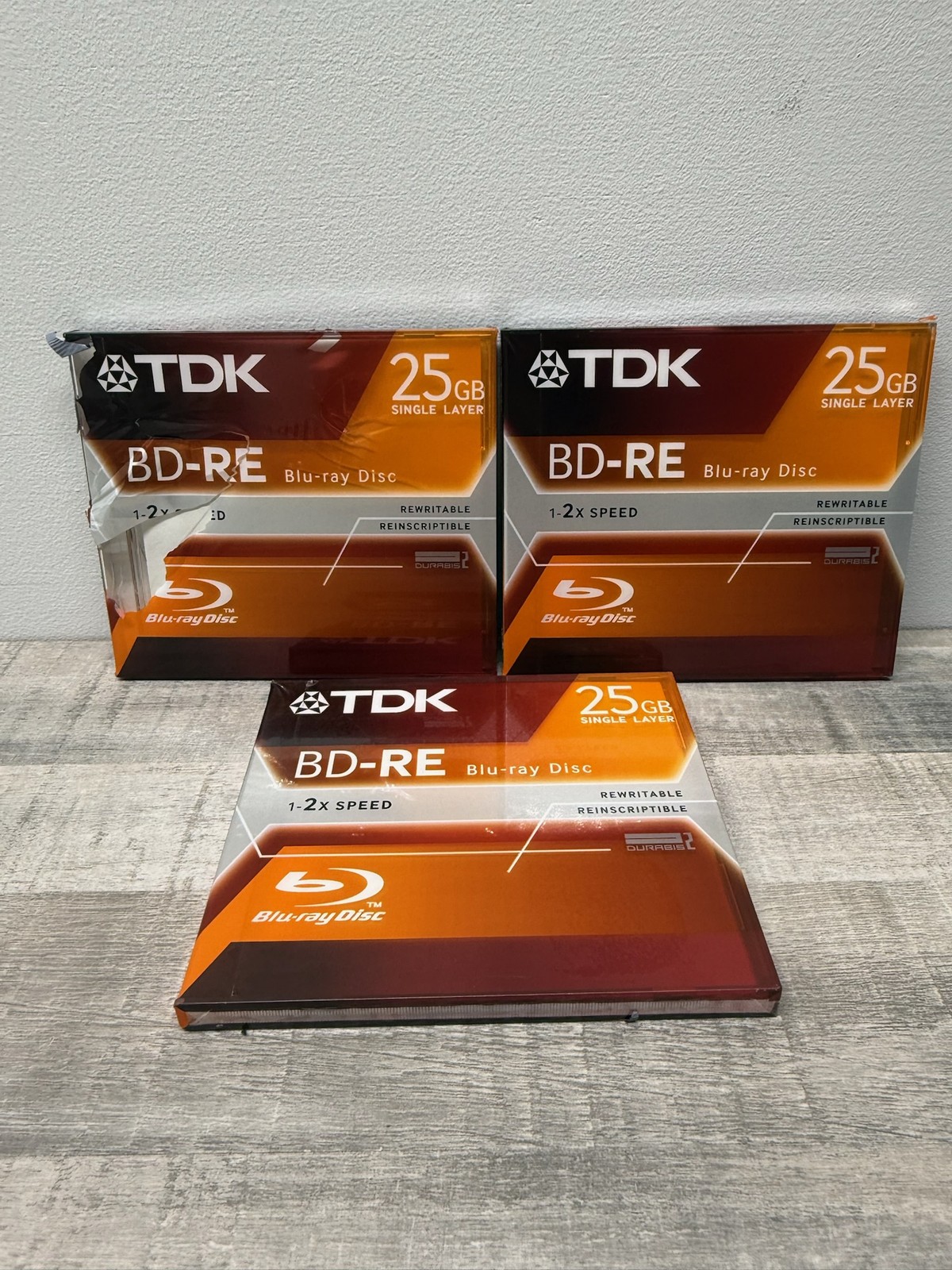 3x TDK BD-RE 25GB Single Layer Rewritable Blu-ray Discs 1-2X Speed DURABIS2 New