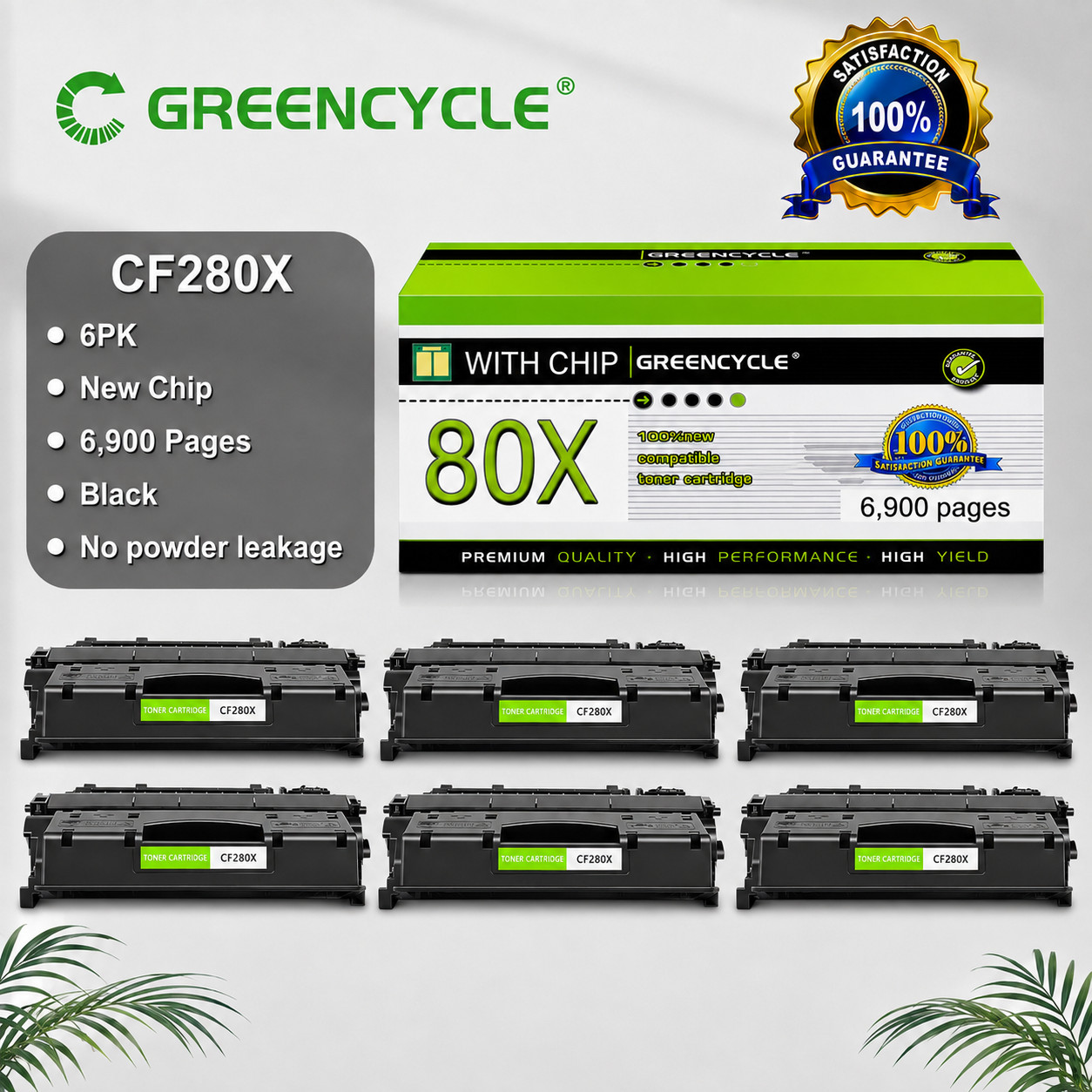 6 PACK - Black CF280X 80X Toner for HP Laserjet Pro 400 M401dw M425dw Printer