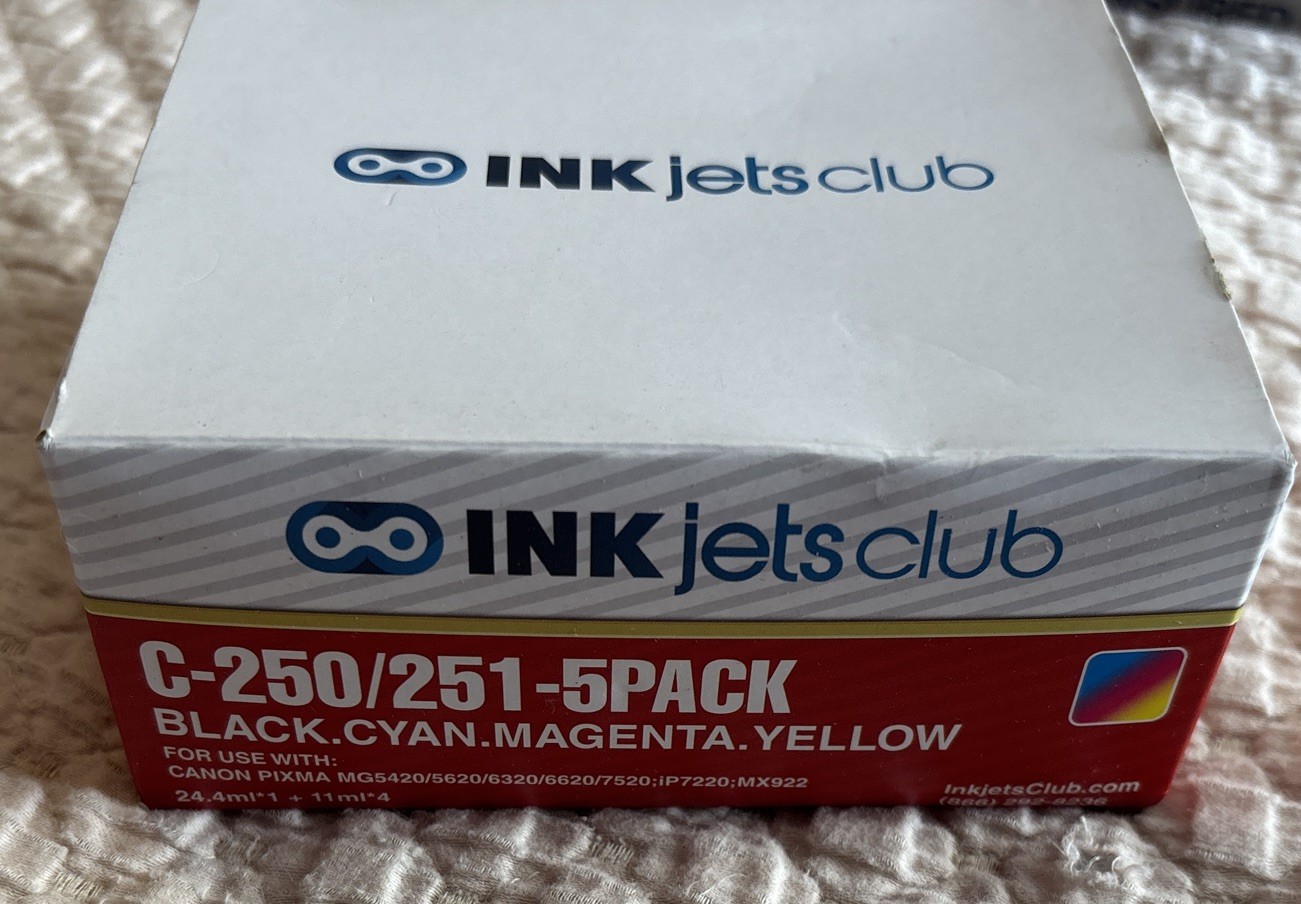 Ink Jets Club C-250 / 251 Canon Pixma Black Cyan Magenta Yellow Ink Cartridges