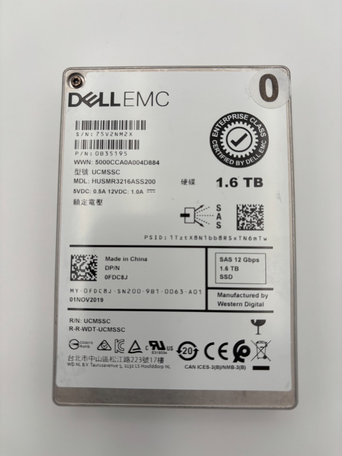 DELL SSD 1.6TB SAS 12G MU MLC SSD HUSMR3216ASS200 (FDC8J)