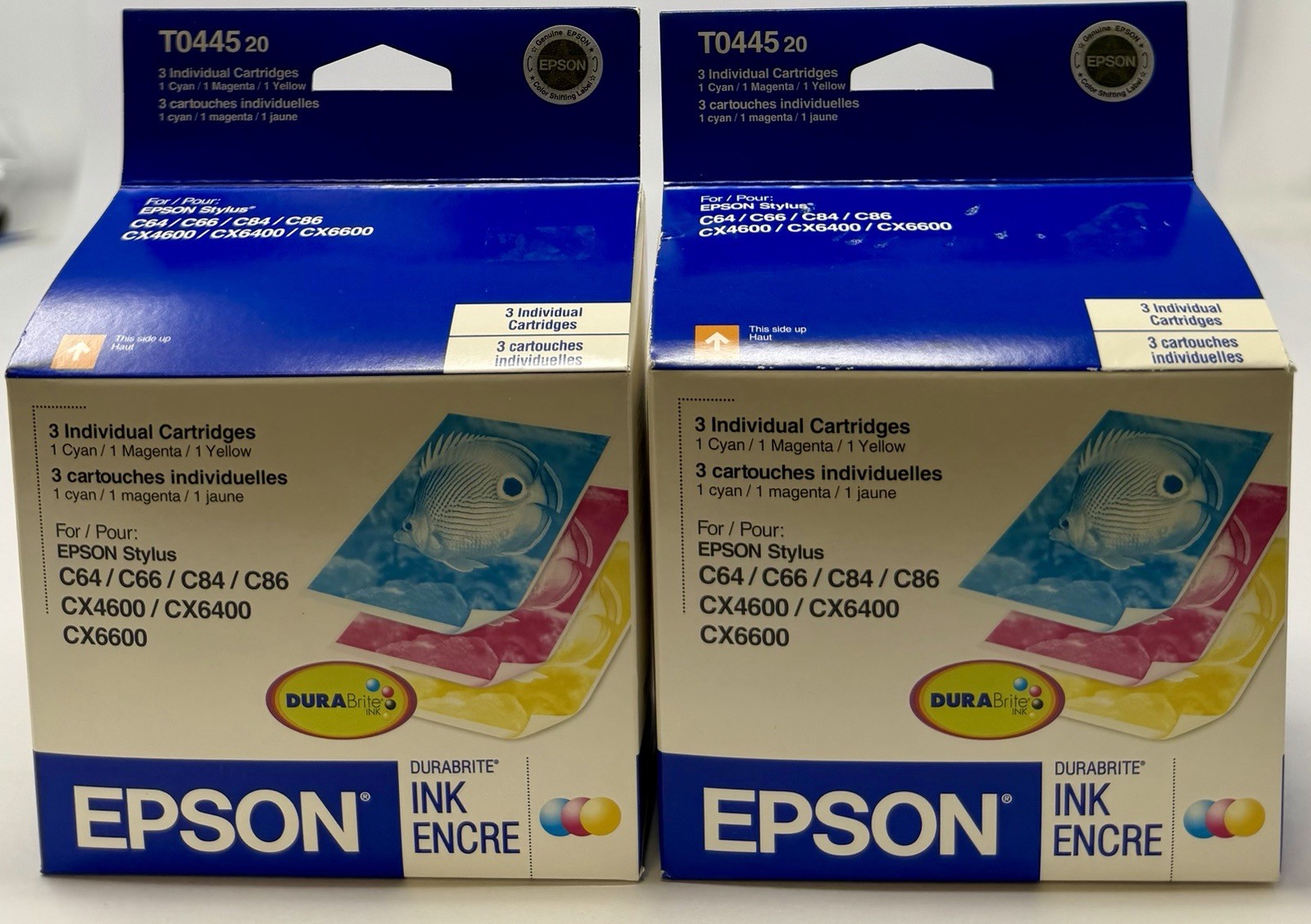 Genuine Epson T0445 Cyan , Magenta & Yellow Sealed NIP Expired 01/2007 (2) Pack
