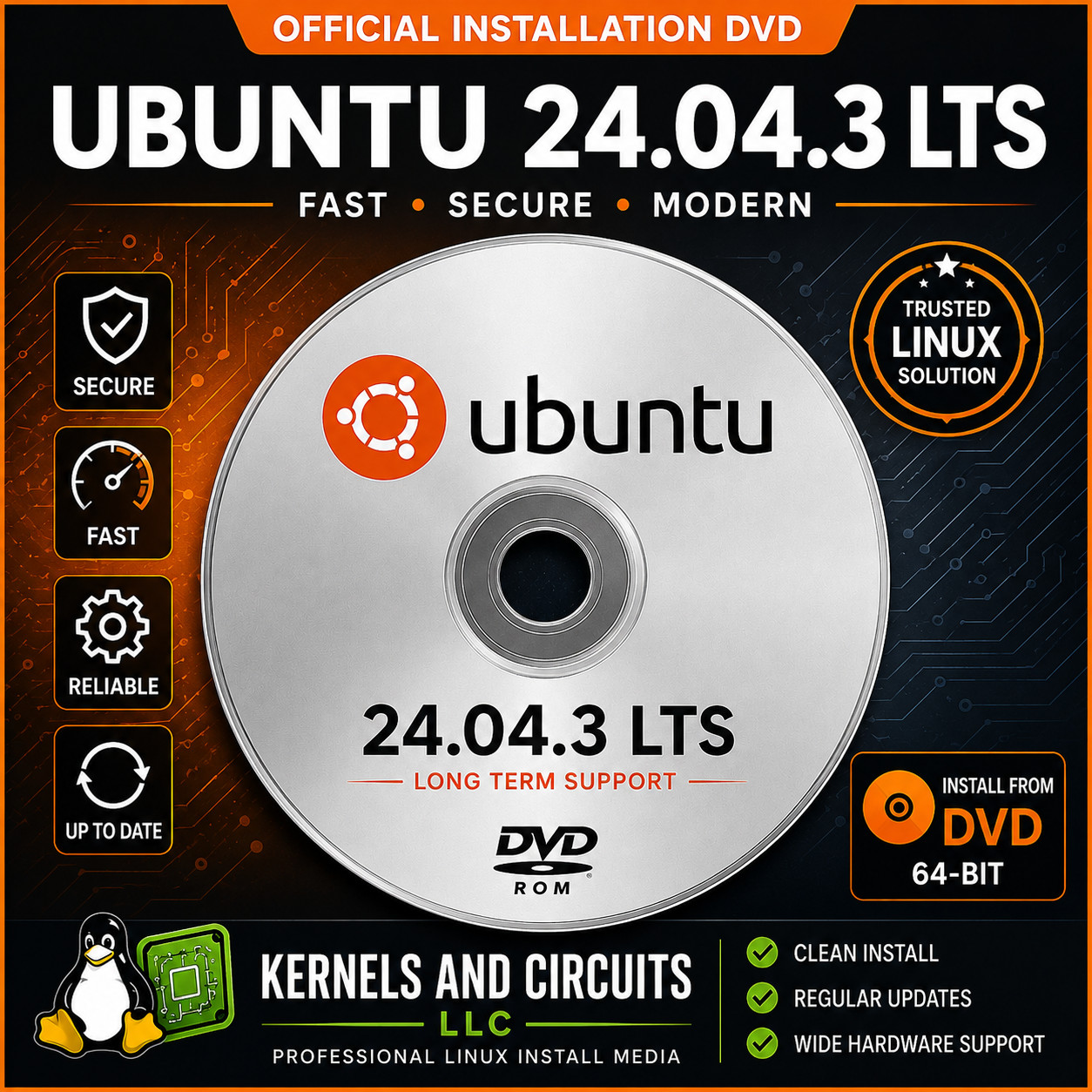 Ubuntu Linux 24.04.3 Latest 2026 Version BOOTABLE/LIVE DVD Disc US Shipping FL
