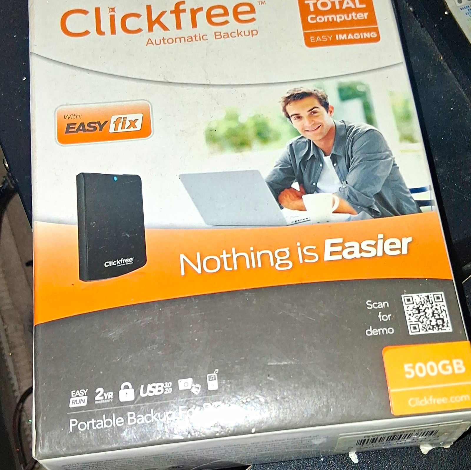 Clickfree Automatic Backup 500GB Portable External HDD USB 3.0 Black