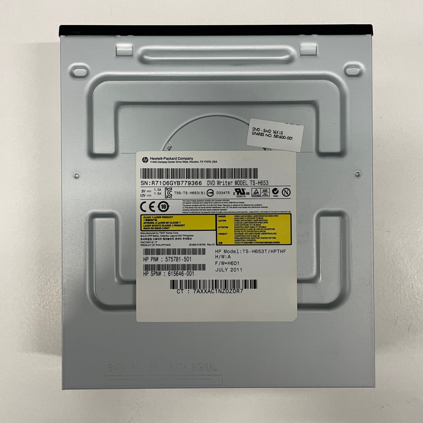 Toshiba Samsung TS-H653 DVD±RW DL SATA Optical Disk Drive HP 575781-501 F/W H6D1