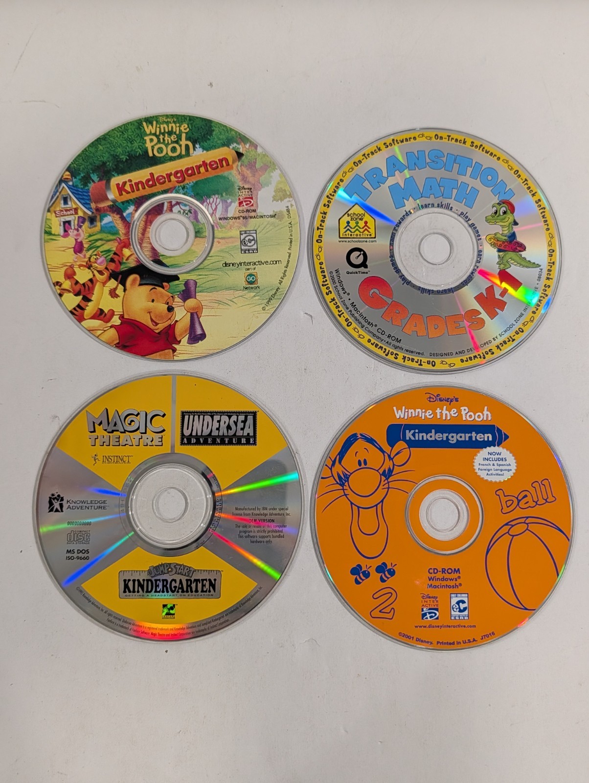 4 Loose Kindergarten Learning PC CD-ROMs | Winnie The Pooh, Math, Jump Start 