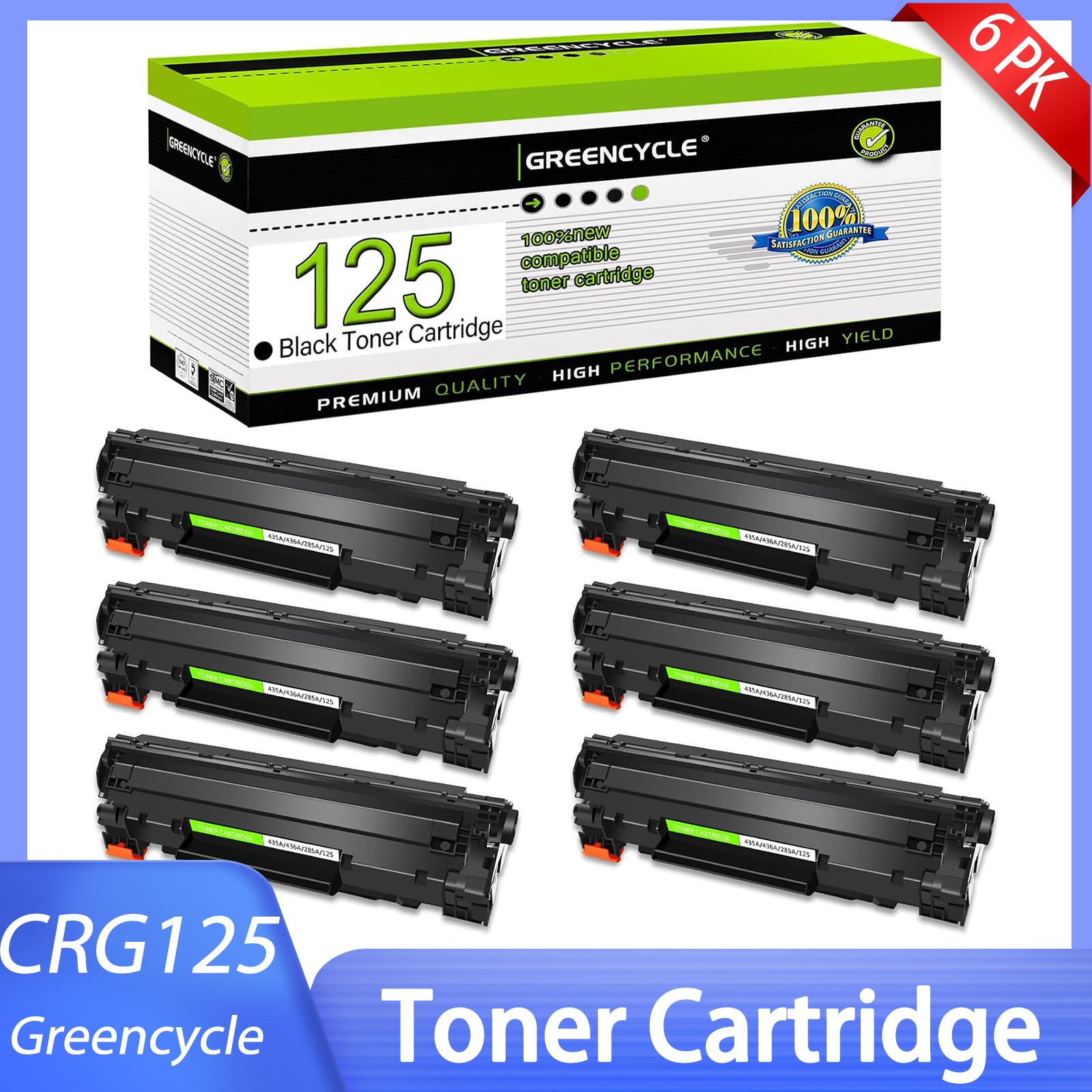 6PK Black Laser Toner Replacement for Canon CRG125 MF3010 LBP6000 LBP6030w