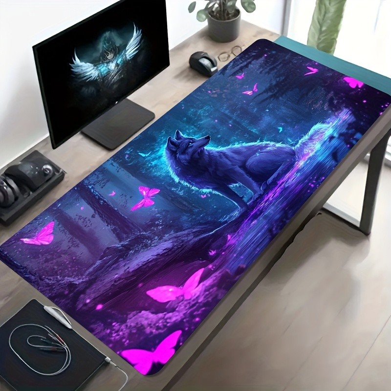 A Large Electronic Sports Gaming Mouse Pad Featuring a Neon Magical Design wit