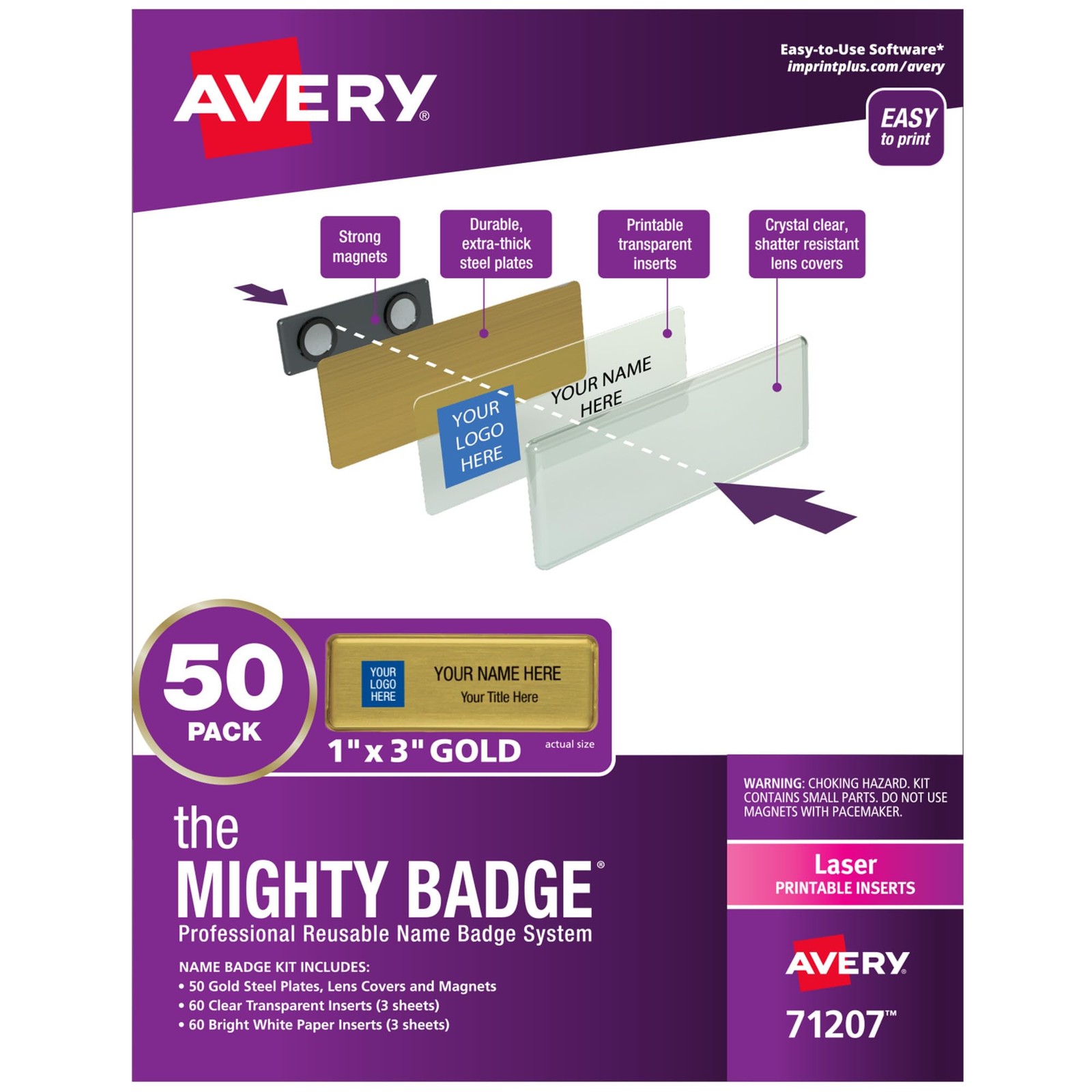 Name Badge System 1 x 3 50 Badges Magnetic Reusable Avery 71207