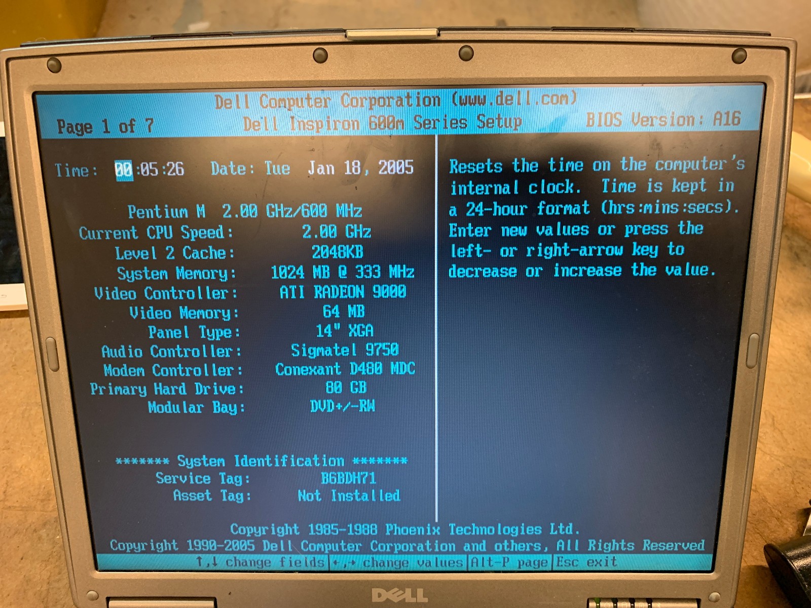 Dell Inspiron 600m 14" Laptop Intel Pentium M 2.0GHz 1GB RAM 80GB WinXP To BIOS
