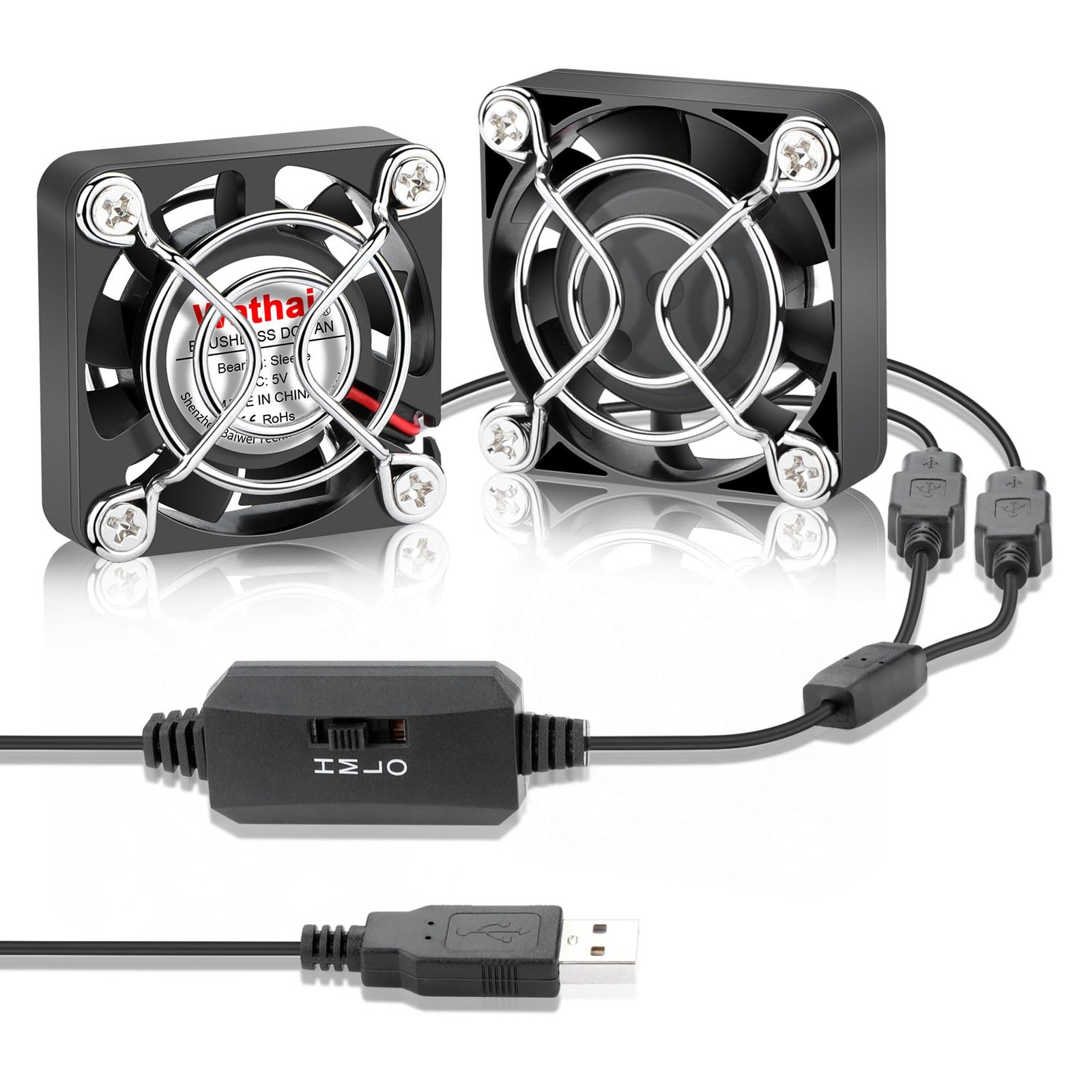 2Pack 40mm x 10mm Mini USB Fan with Speed Control 5V Small Computer USB Fans ...