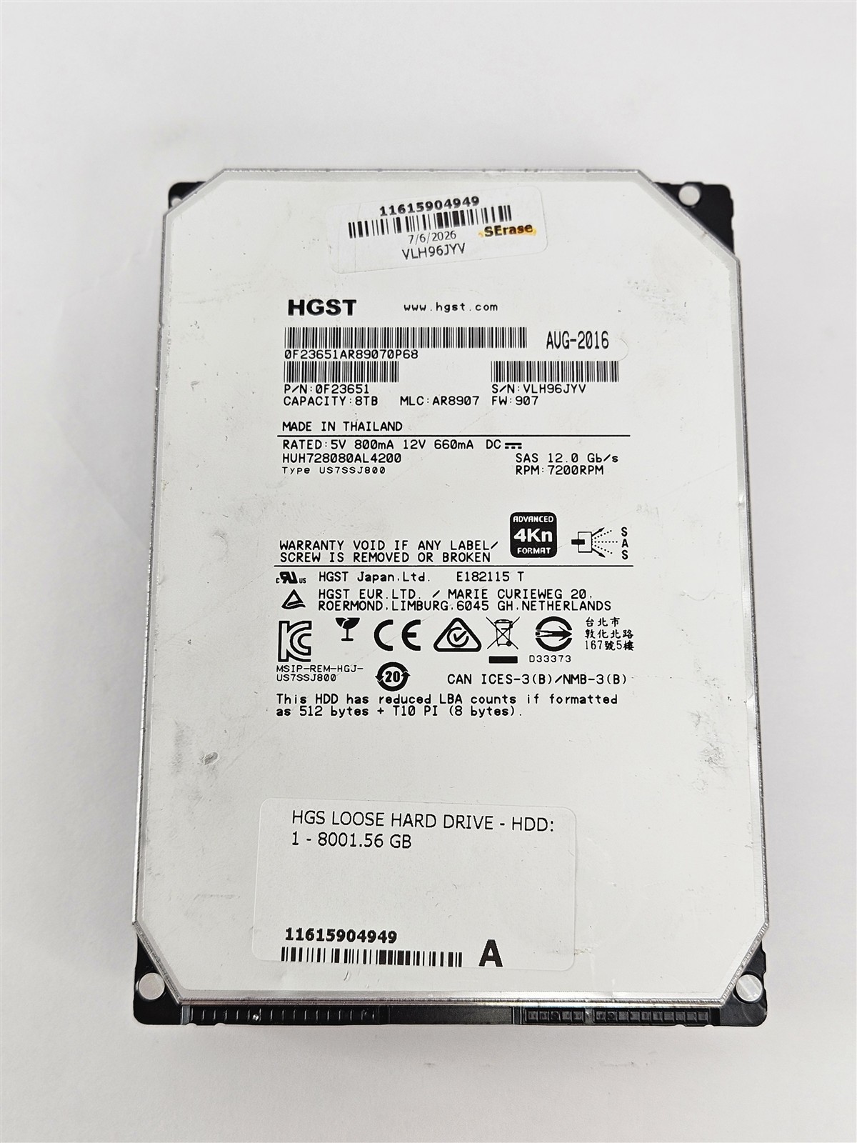 HGST Ultrastar He8 8TB SAS 12Gb/s 7200RPM 3.5" Enterprise HDD 0F23651