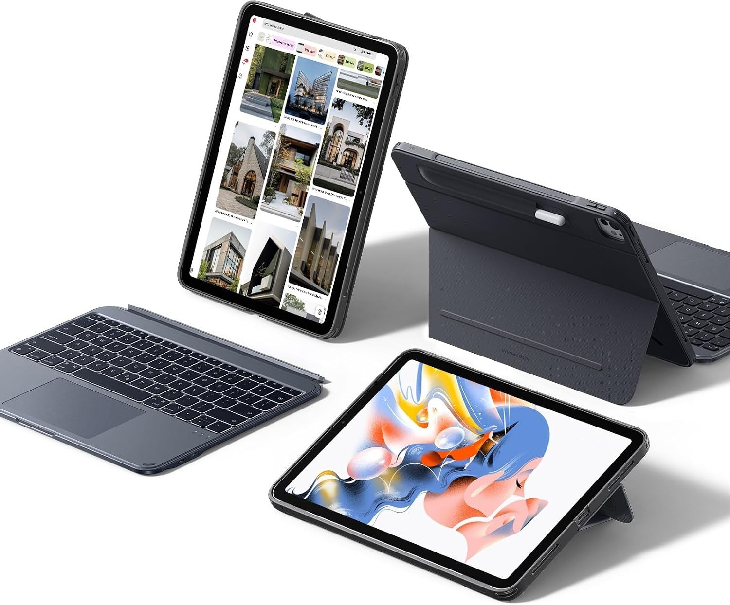 ESR iPad Pro 13 Inch M5/M4 Case w/ Keyboard Multi-Angle Stand, Dark Gray #3419T