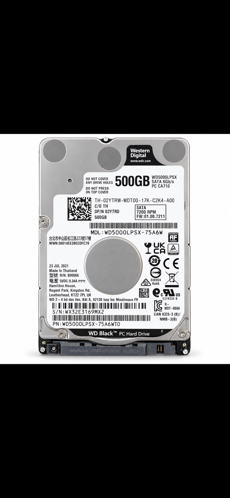 WD5000LPSX  Western Digital 2.5 inch HDD 500GB WD BlacK Tested
