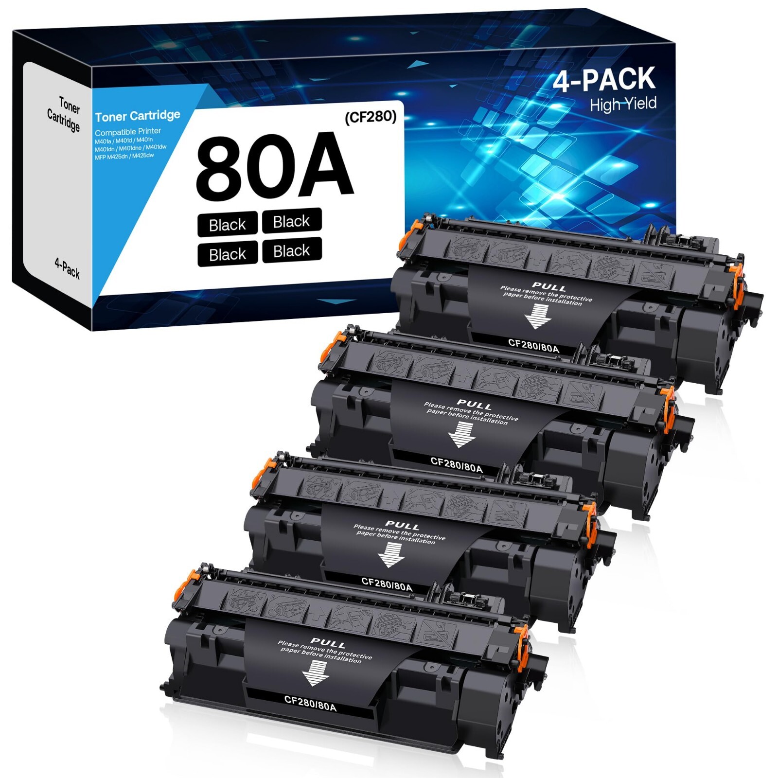 4 packs *80A Toner Cartridge Black High Yield Compatible for HP 80A CF280X