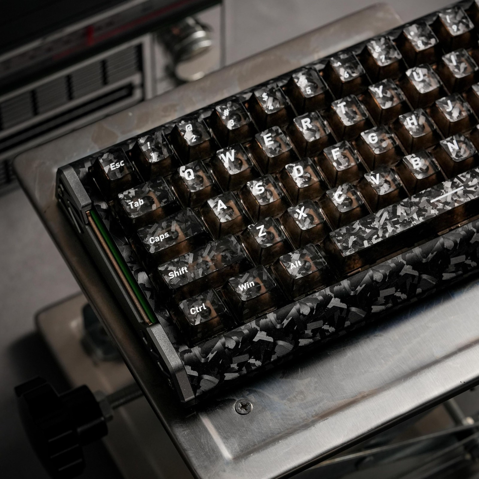 132 Keys Black Carbon Fiber Top Print Keycaps Cherry Profile Translucent PC