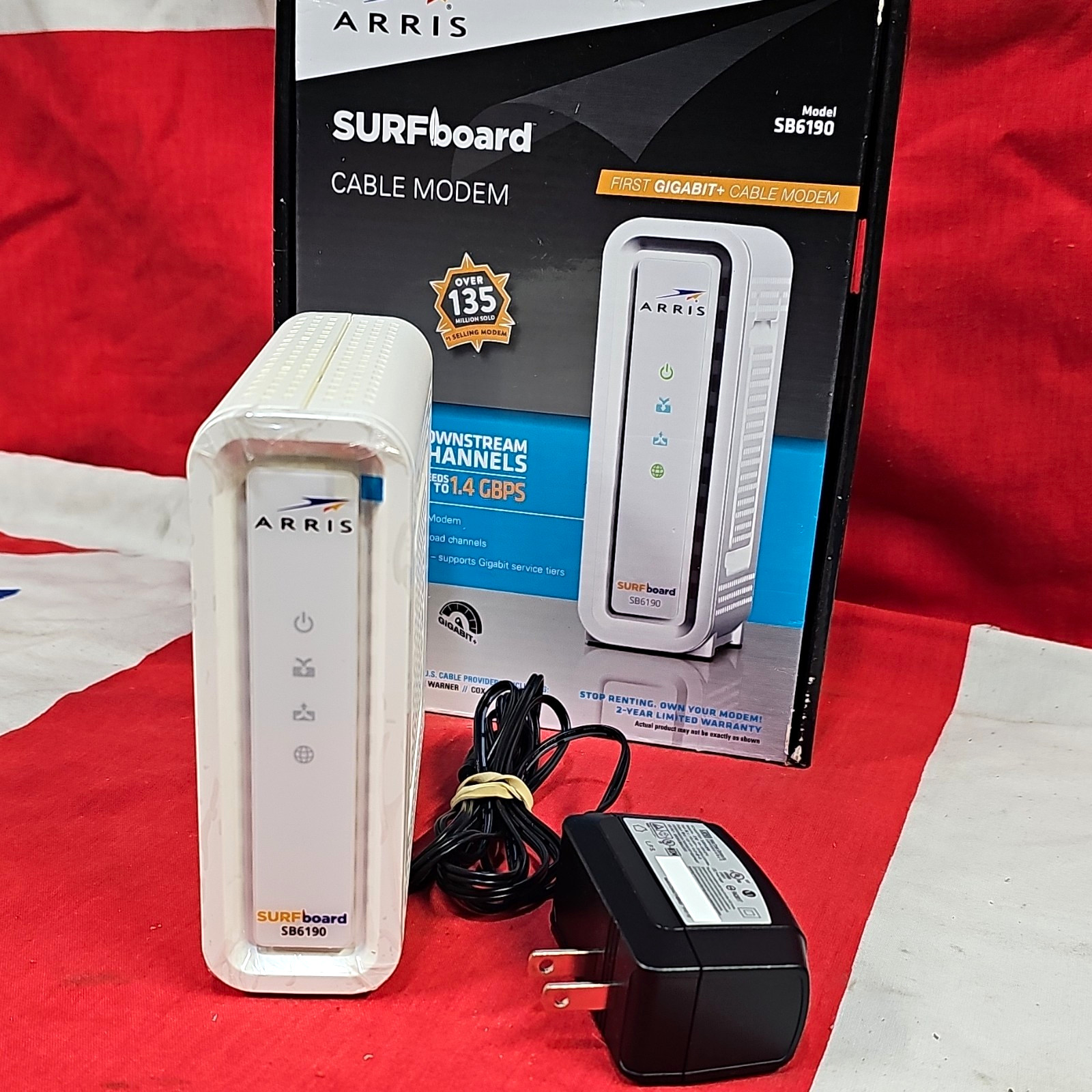 ARRIS SURFboard SB6190 DOCSIS 3.0 Cable Modem 1.4 Gbps White w/ Adapter