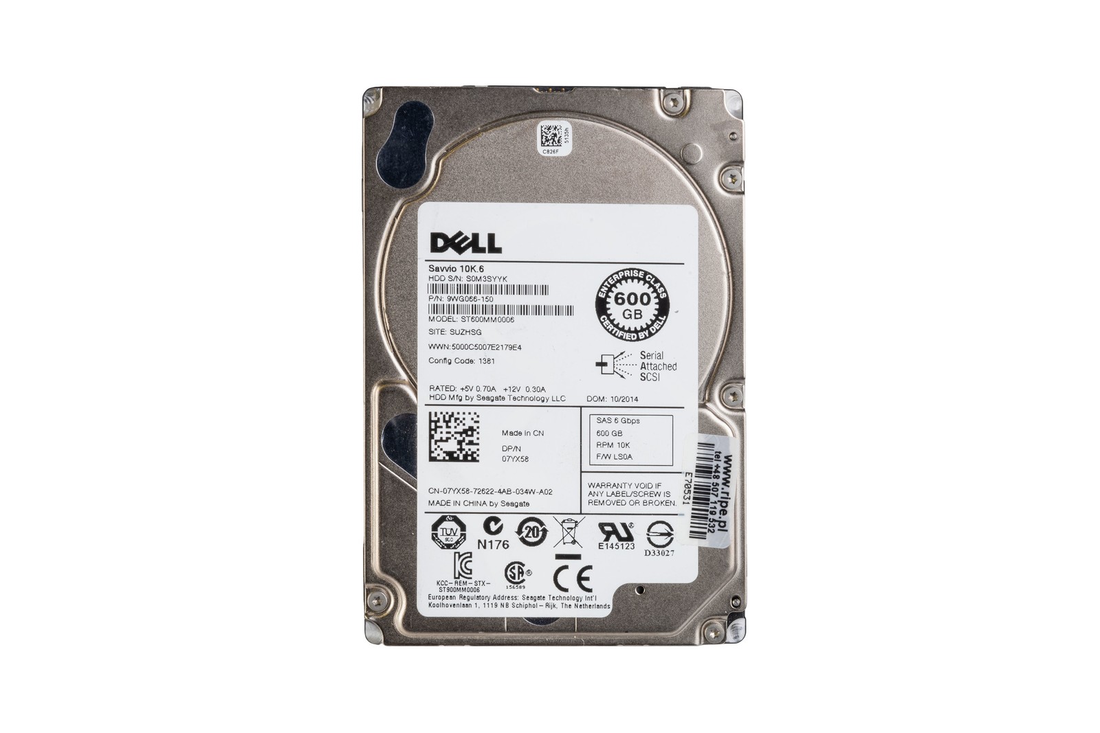 Hard drive Dell 600GB 10K HDD SAS 6G 2.5" 512n 64MB 7YX58