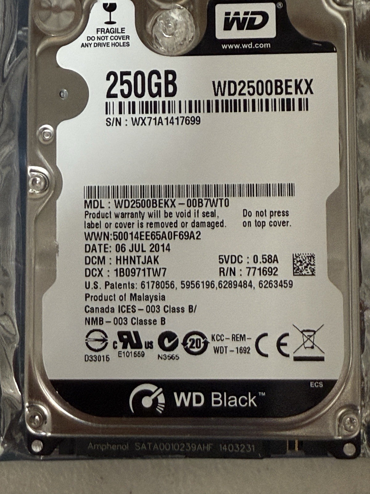 Western Digital WD2500BEKX  WD Black 250GB 7200RPM 2.5" 9MM Notebook Drive NEW
