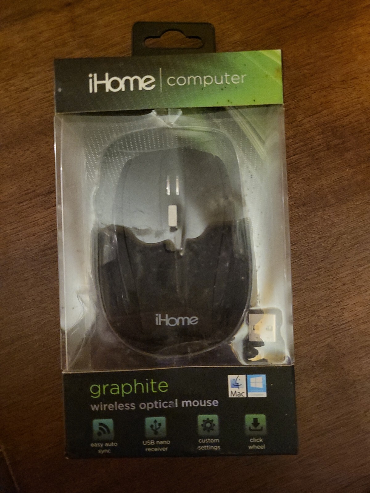 iHome Ergonomic Graphite 5 Button Wireless Mac/PC Optical Mouse Brand New 