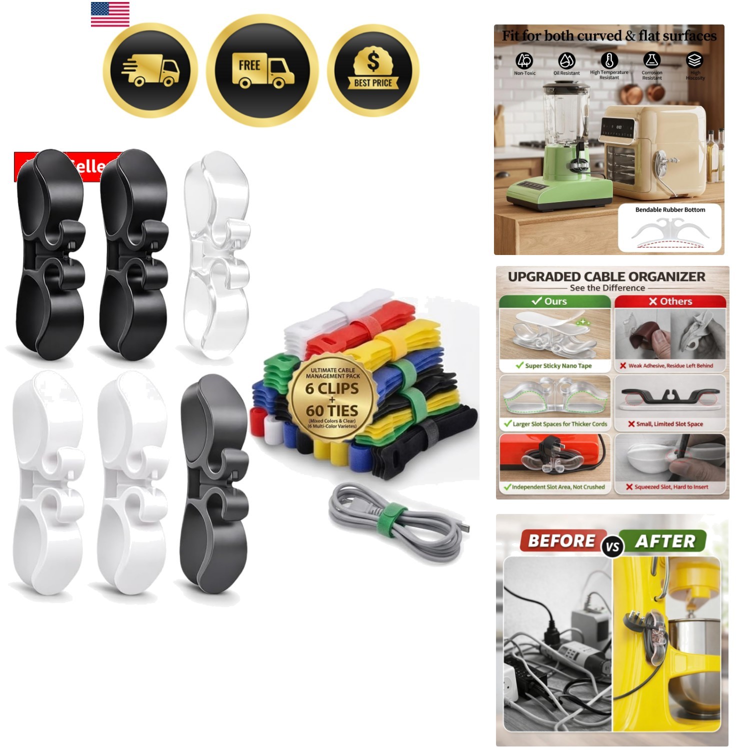 66 PCS Cord Organizer for Appliances Kit - Includes 6-Pack Appliance Cord Wra...