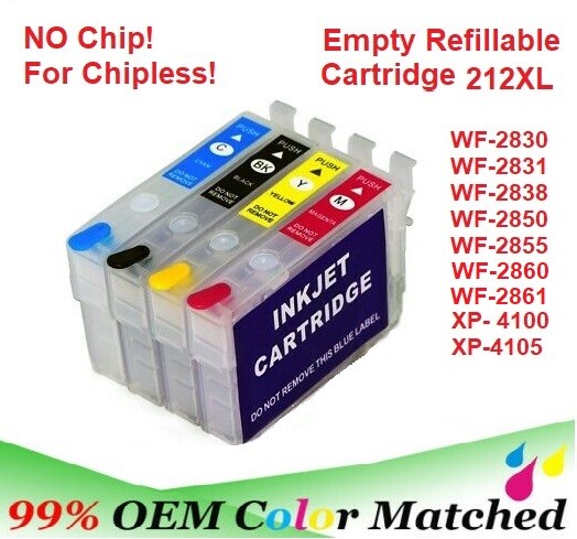 212 212XL Alternative No Chip Refillable Cartridge for WF-2850 XP-4100 XP-4105