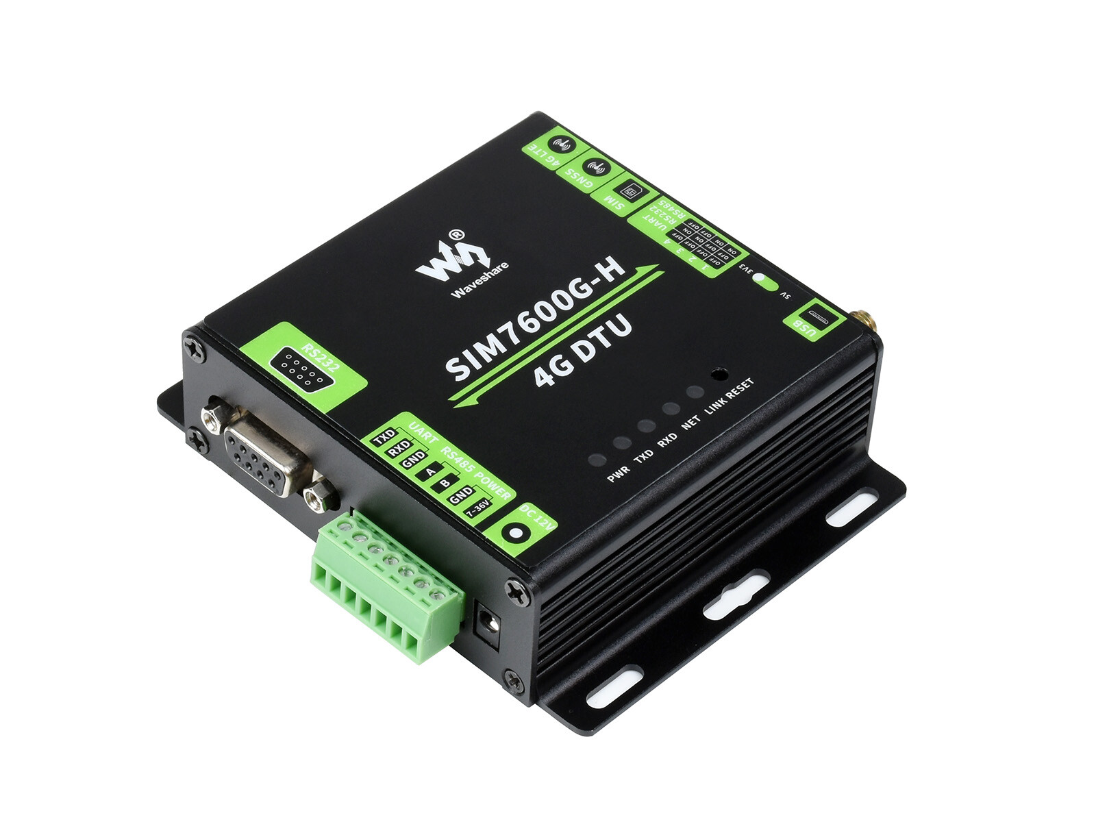 Waveshare Industrial Grade SIM7600G-H 4G DTU USB UART/RS232/RS485 Multi